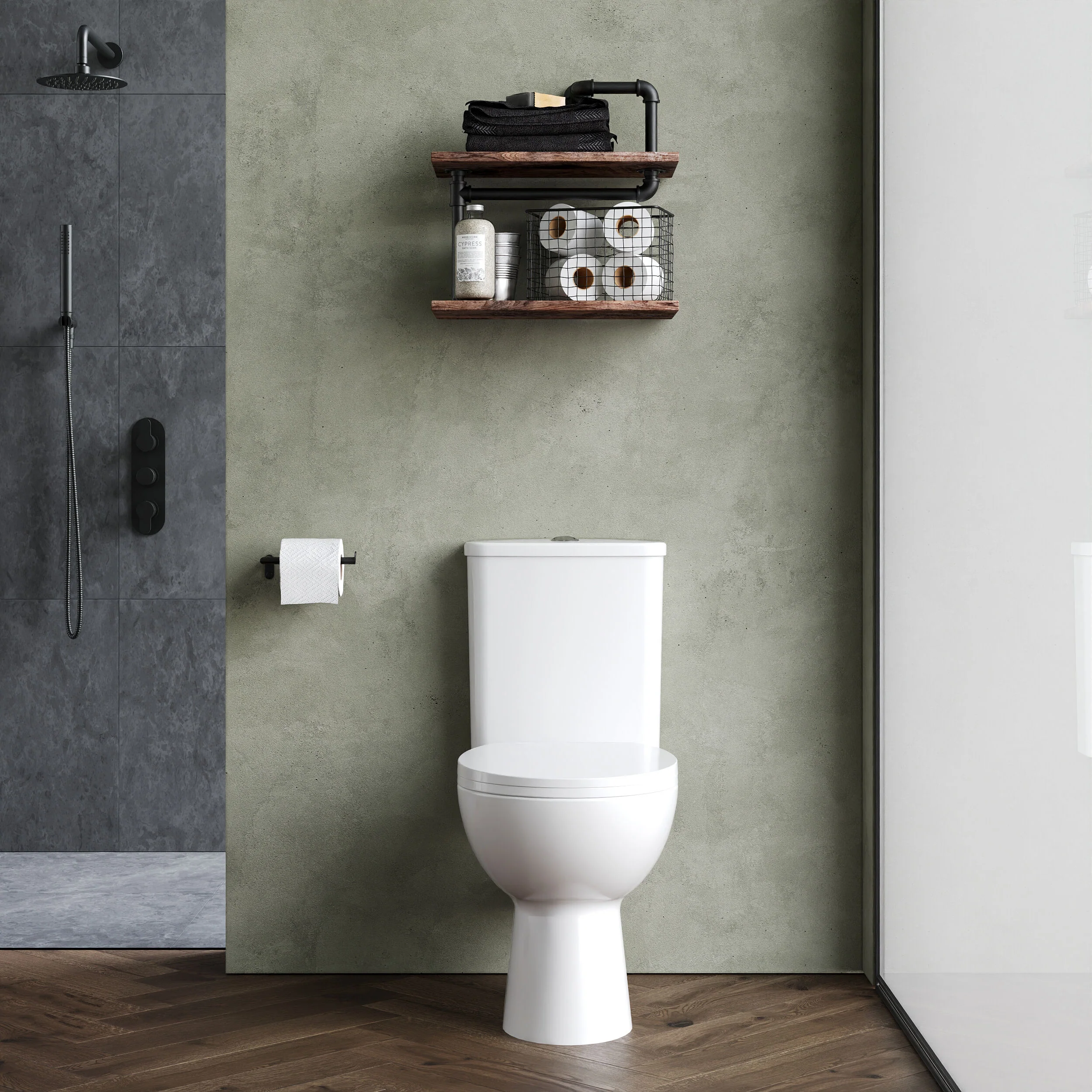 Contemporary Curved Rimless Toilet Pan, Cistern and Soft Close Seat - Image 2