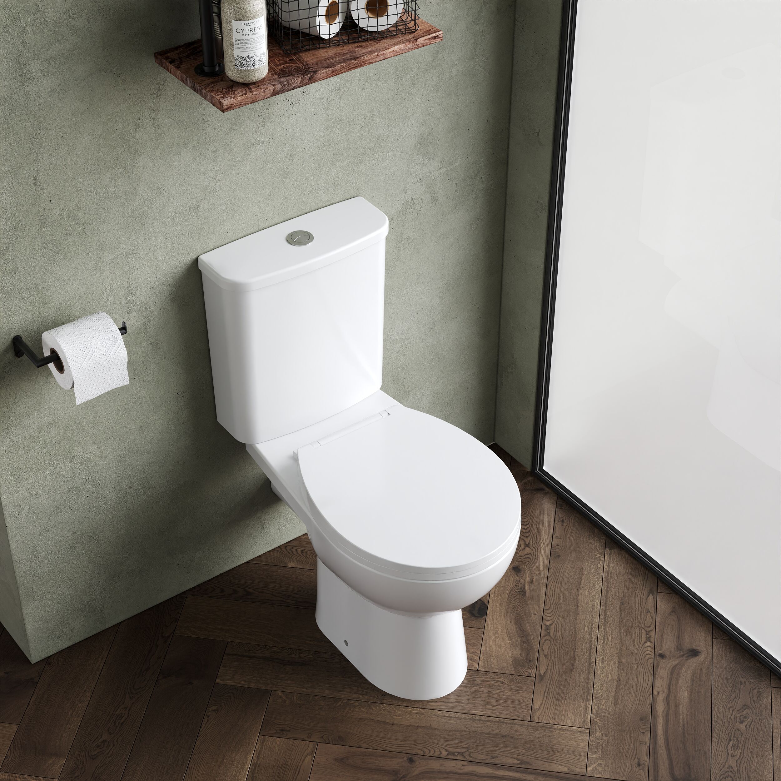 Contemporary Curved Rimless Toilet Pan, Cistern and Soft Close Seat - Image 3