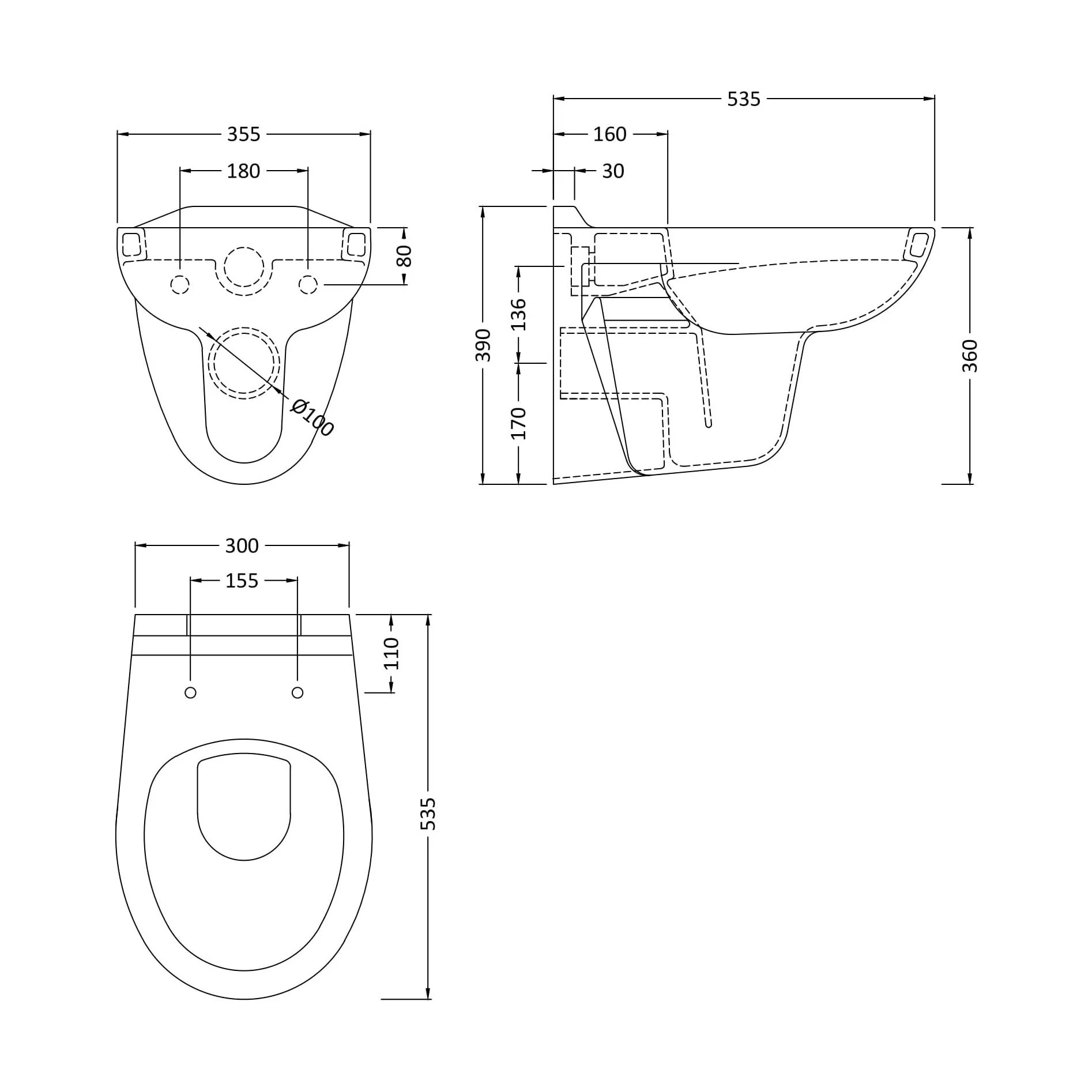 Adley Wall Hung Ceramic Toilet Pan & Soft Close Seat - 535mm - Balterley - Image 5
