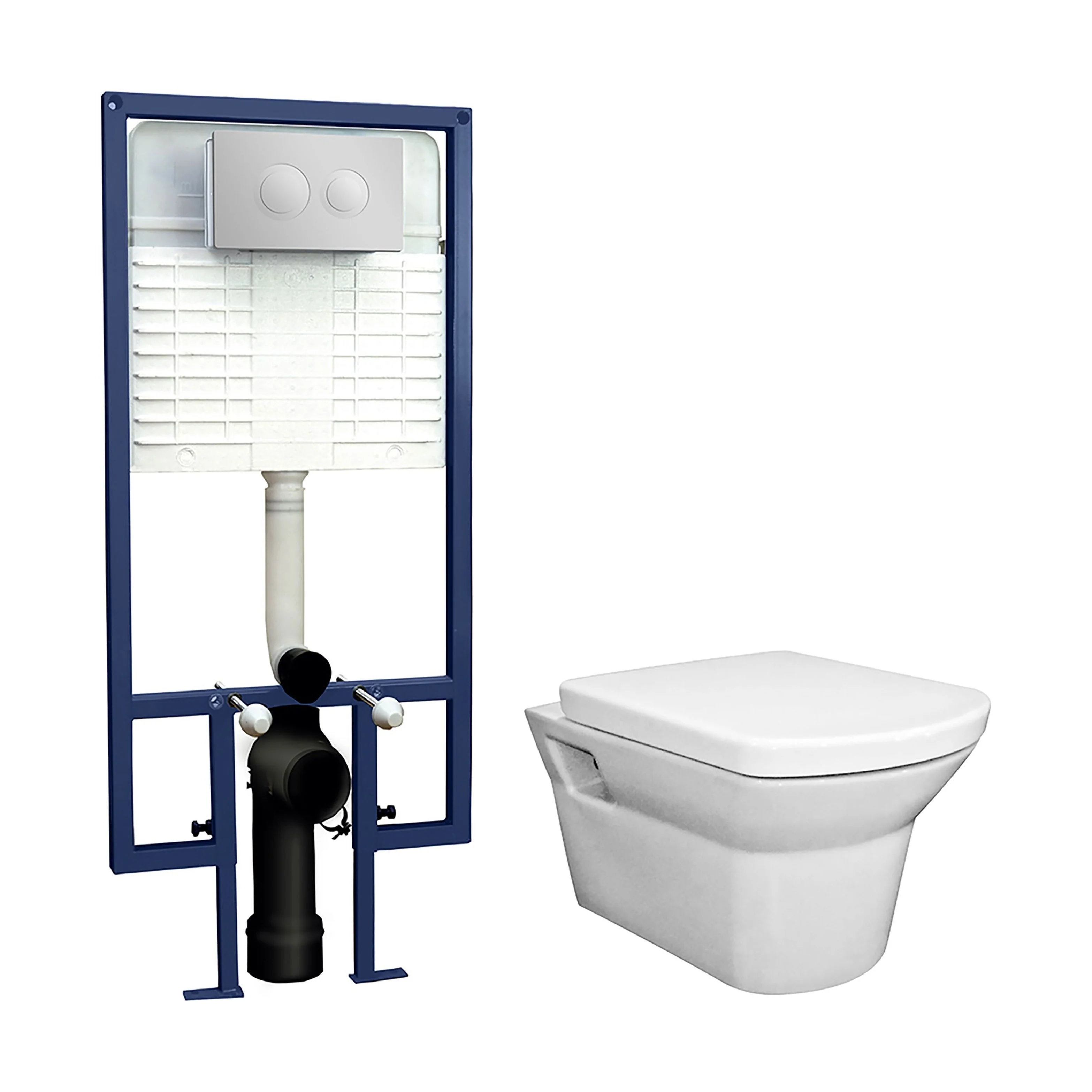 Spirit Round Wall Hung Toilet Pan, Soft Close Seat & Concealed Cistern with Round Push Button Plate, 400mm - Balterley