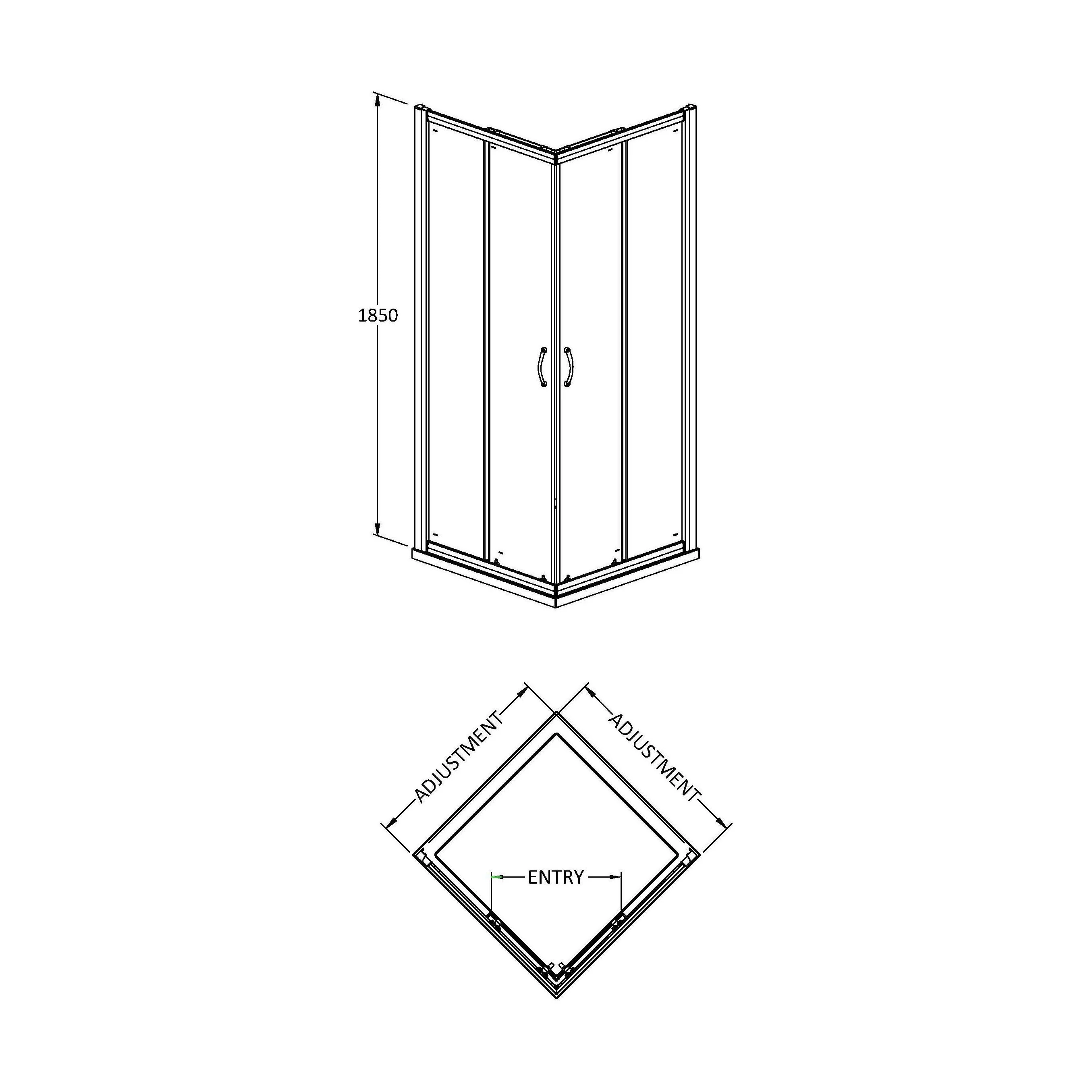 Contemporary Square Corner Entry Shower Enclosure - 6mm Safety Glass - 800mm - Chrome - Image 2