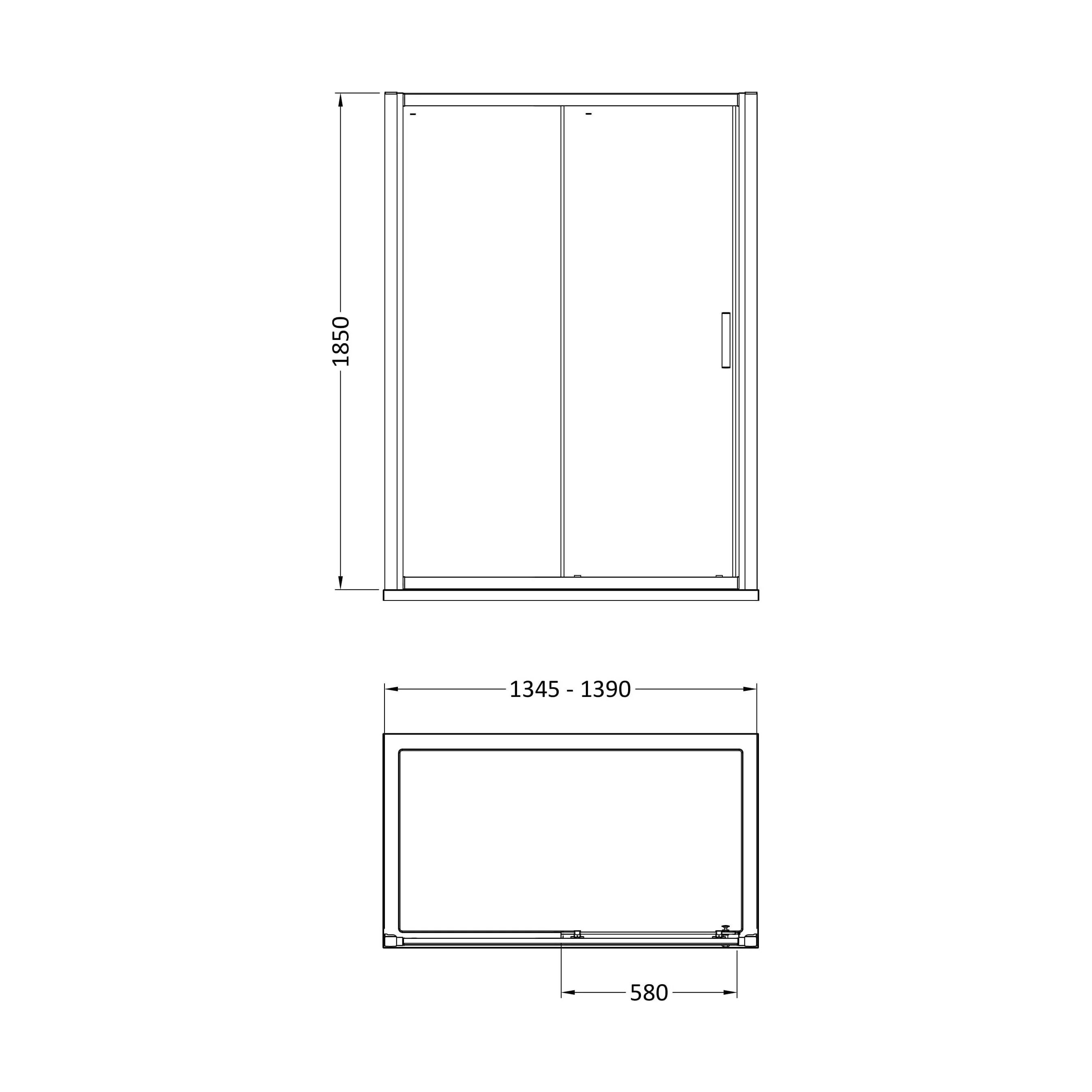6mm Toughened Safety Glass Reversible Sliding Door - 1400mm - Chrome - Image 2