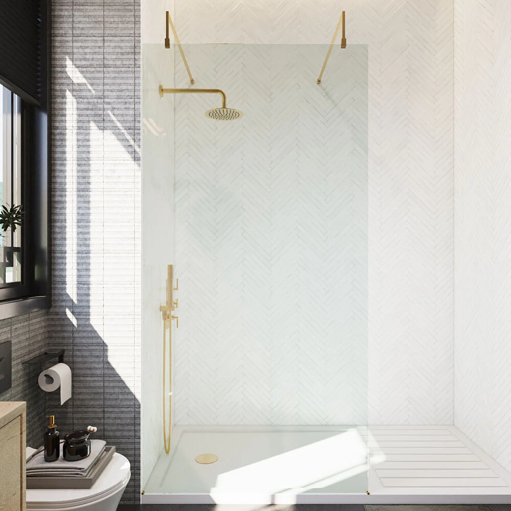 Balterley Contemporary Bathroom 8mm Glass Wetroom Screen with Arms & Feet, Chrome Finish, 1950 x 698 x 14mm - Image 25