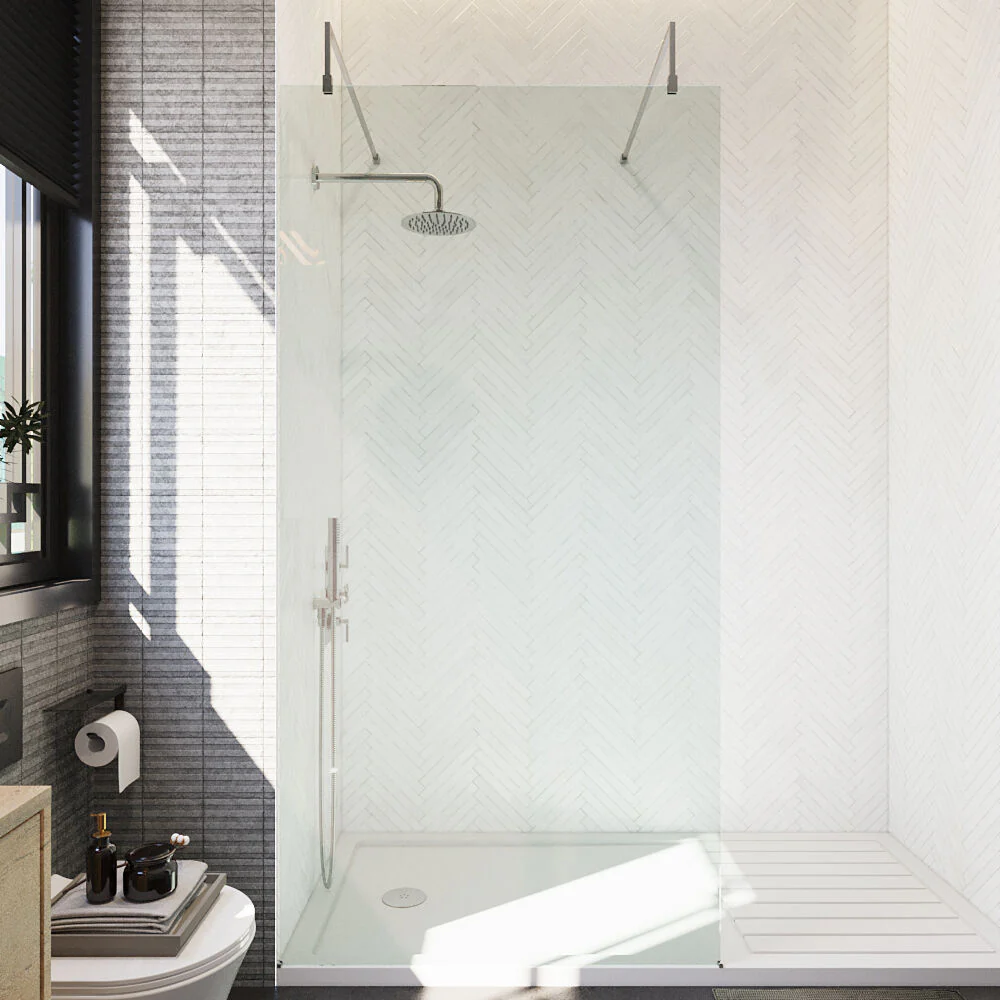 Balterley Contemporary Bathroom 8mm Glass Wetroom Screen with Arms & Feet, Chrome Finish, 1950 x 698 x 14mm - Image 27