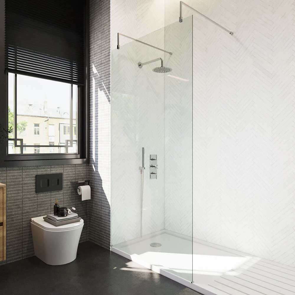 Balterley Contemporary Bathroom 8mm Glass Wetroom Screen with Arms & Feet, Chrome Finish, 1950 x 698 x 14mm - Image 28