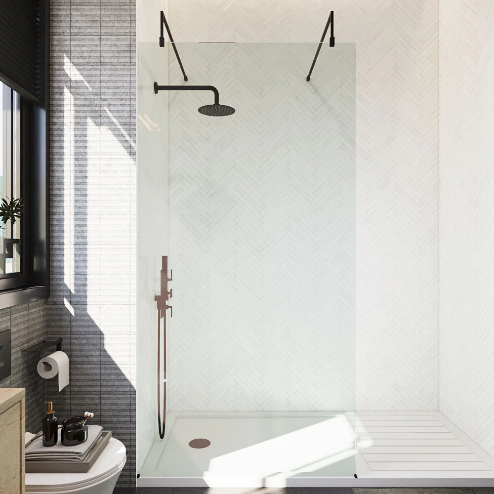 Balterley Contemporary Bathroom 8mm Glass Wetroom Screen with Arms & Feet, Chrome Finish, 1950 x 698 x 14mm - Image 29