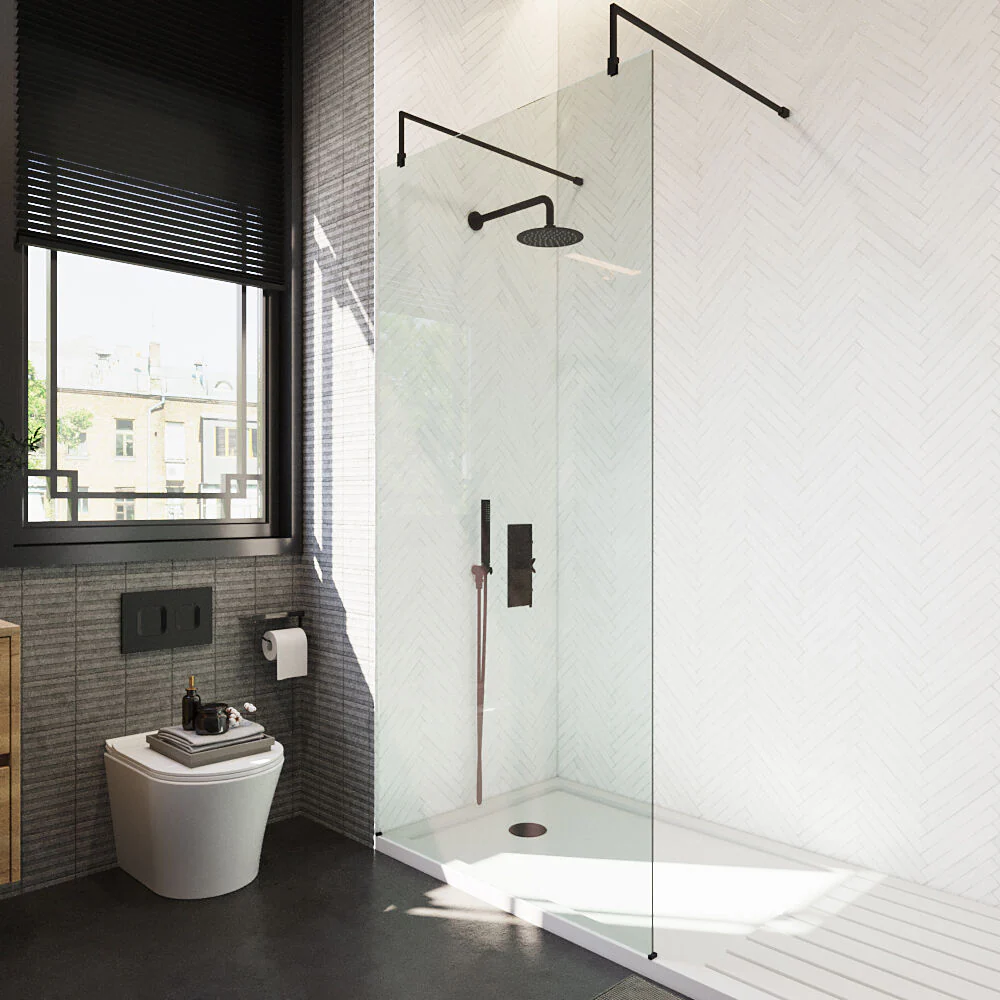 Balterley Contemporary Bathroom 8mm Glass Wetroom Screen with Arms & Feet, Chrome Finish, 1950 x 698 x 14mm - Image 30
