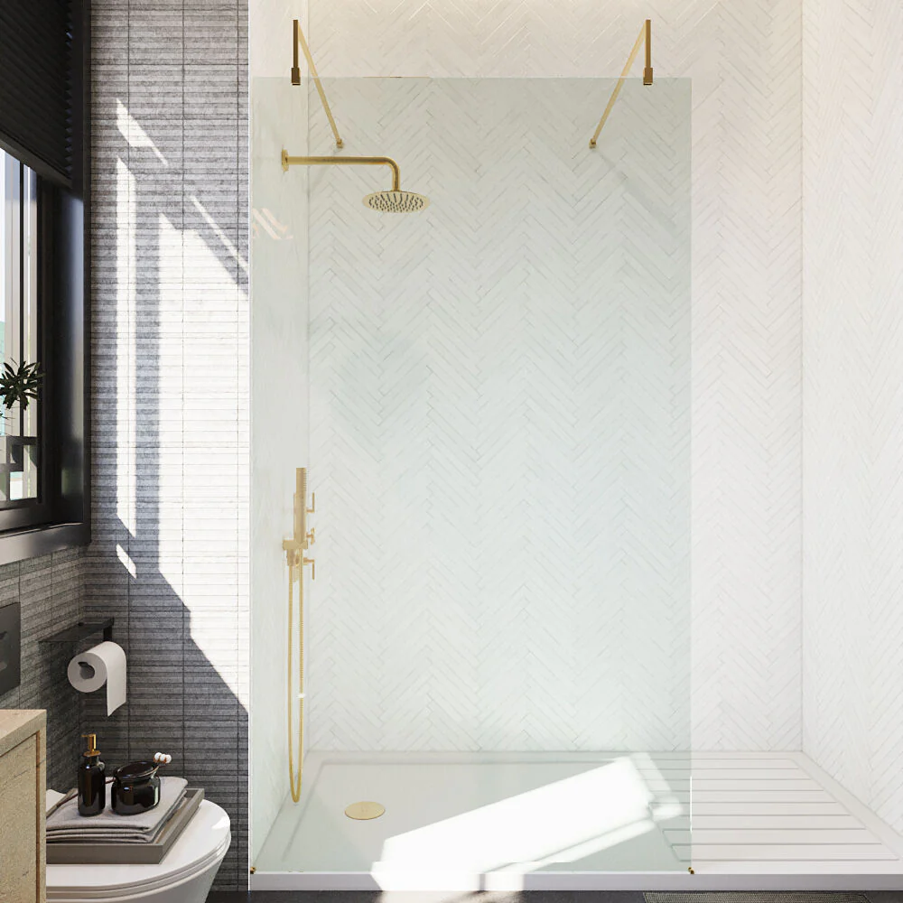 Balterley Contemporary Bathroom 8mm Glass Wetroom Screen with Arms & Feet, Chrome Finish, 1950 x 698 x 14mm - Image 31