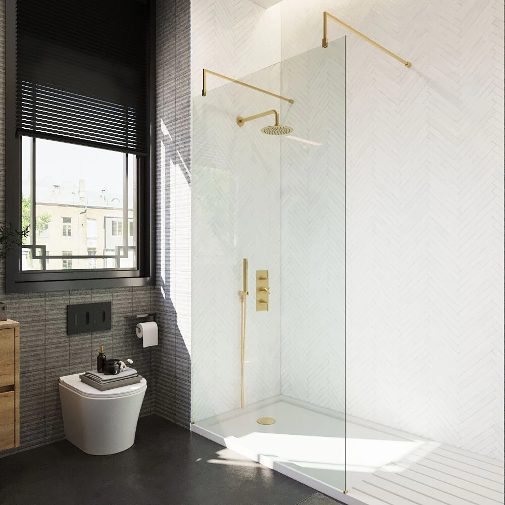 Balterley Contemporary Bathroom 8mm Glass Wetroom Screen with Arms & Feet, Chrome Finish, 1950 x 698 x 14mm - Image 32