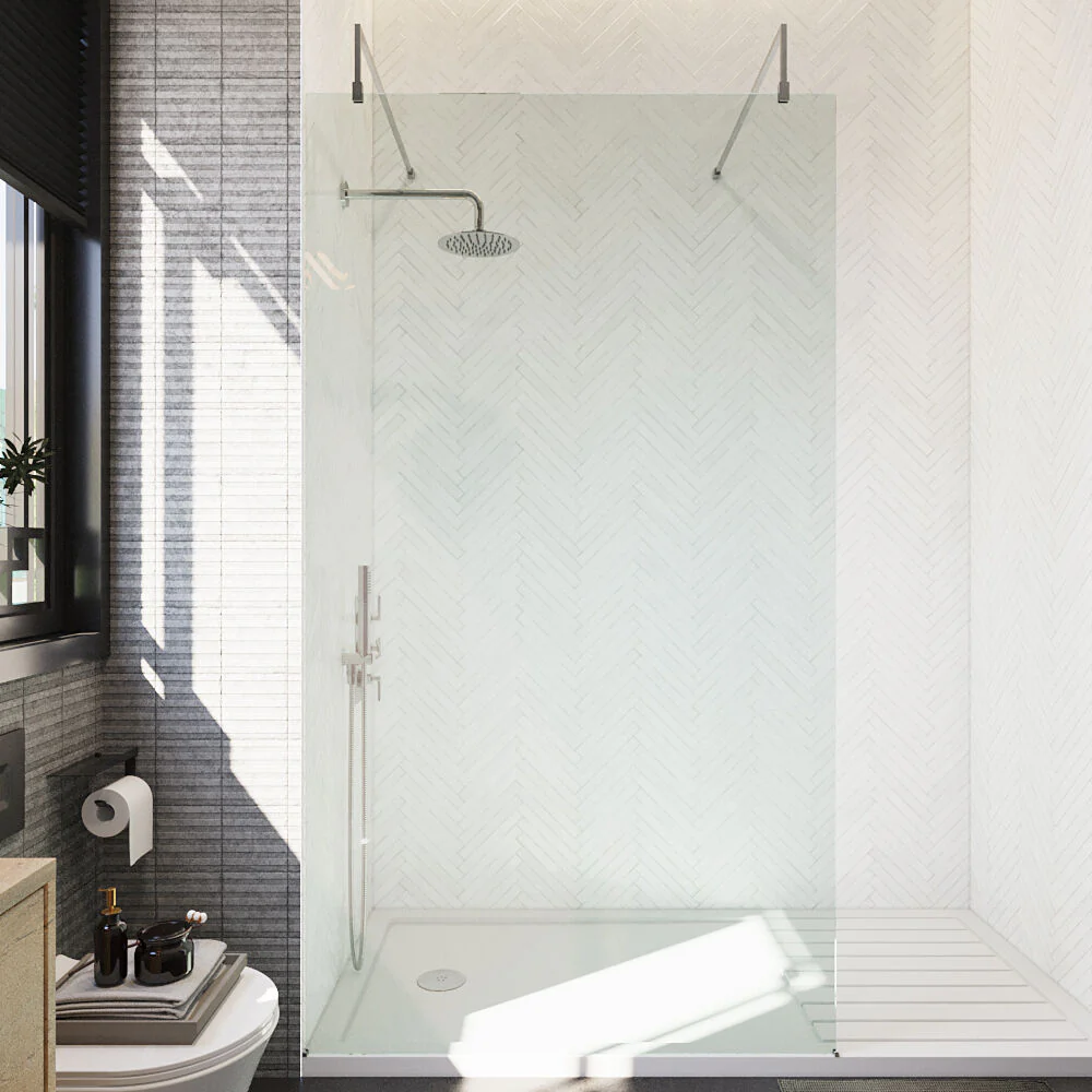 Balterley Contemporary Bathroom 8mm Glass Wetroom Screen with Arms & Feet, Chrome Finish, 1950 x 698 x 14mm - Image 33