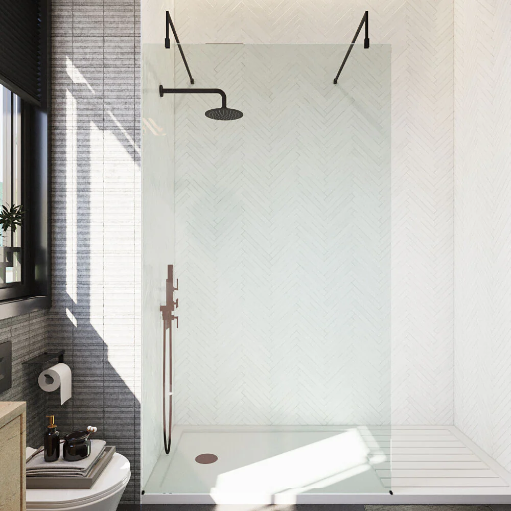 Balterley Contemporary Bathroom 8mm Glass Wetroom Screen with Arms & Feet, Chrome Finish, 1950 x 698 x 14mm - Image 35