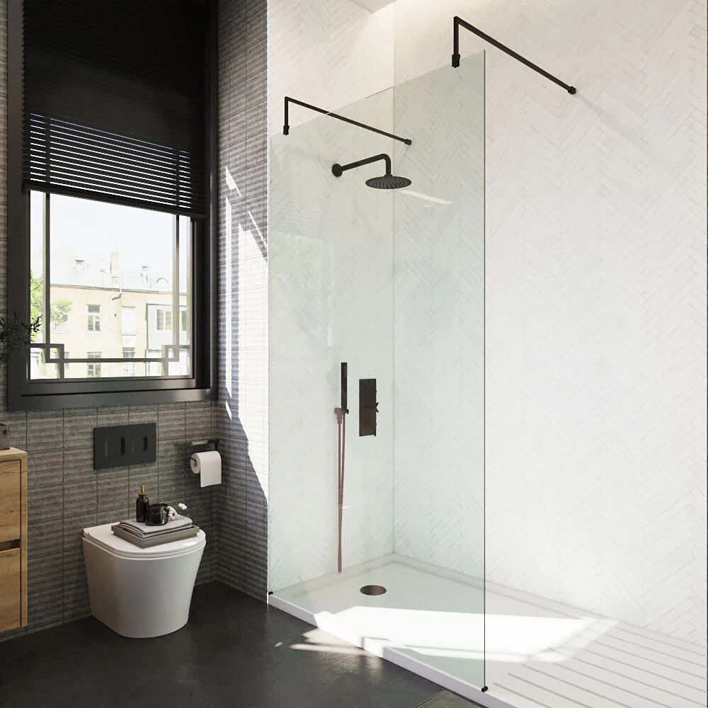 Balterley Contemporary Bathroom 8mm Glass Wetroom Screen with Arms & Feet, Chrome Finish, 1950 x 698 x 14mm - Image 36