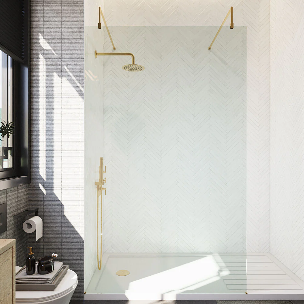 Balterley Contemporary Bathroom 8mm Glass Wetroom Screen with Arms & Feet, Chrome Finish, 1950 x 698 x 14mm - Image 37