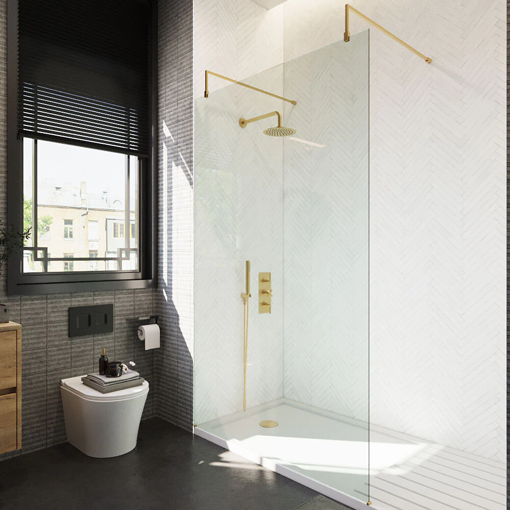 Balterley Contemporary Bathroom 8mm Glass Wetroom Screen with Arms & Feet, Chrome Finish, 1950 x 698 x 14mm - Image 38