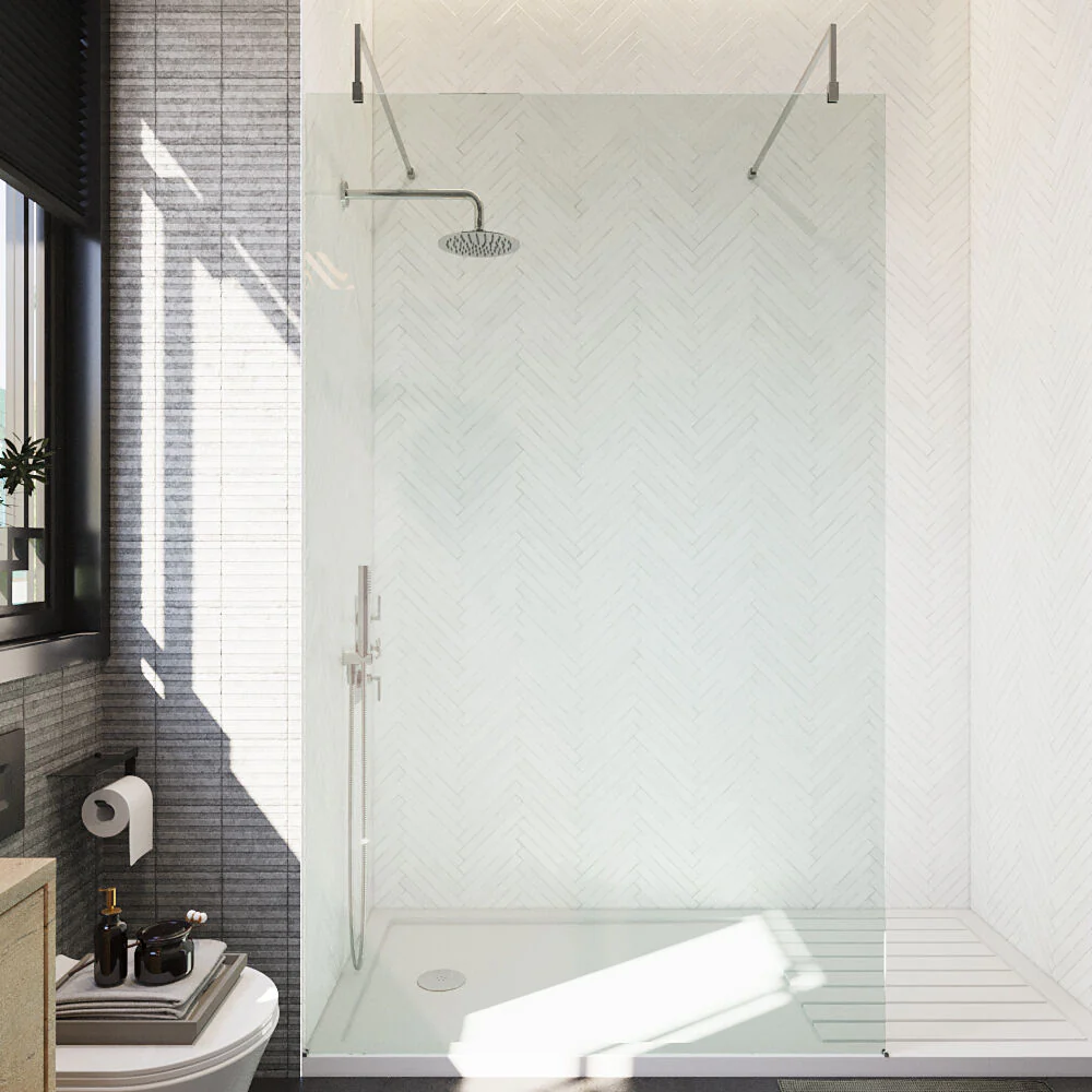 Balterley Contemporary Bathroom 8mm Glass Wetroom Screen with Arms & Feet, Chrome Finish, 1950 x 698 x 14mm - Image 39