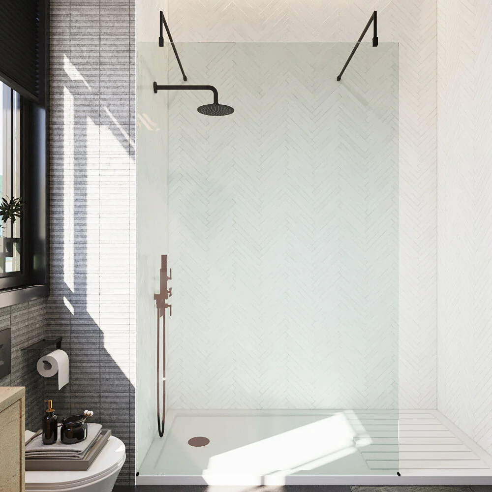 Balterley Contemporary Bathroom 8mm Glass Wetroom Screen with Arms & Feet, Chrome Finish, 1950 x 698 x 14mm - Image 41