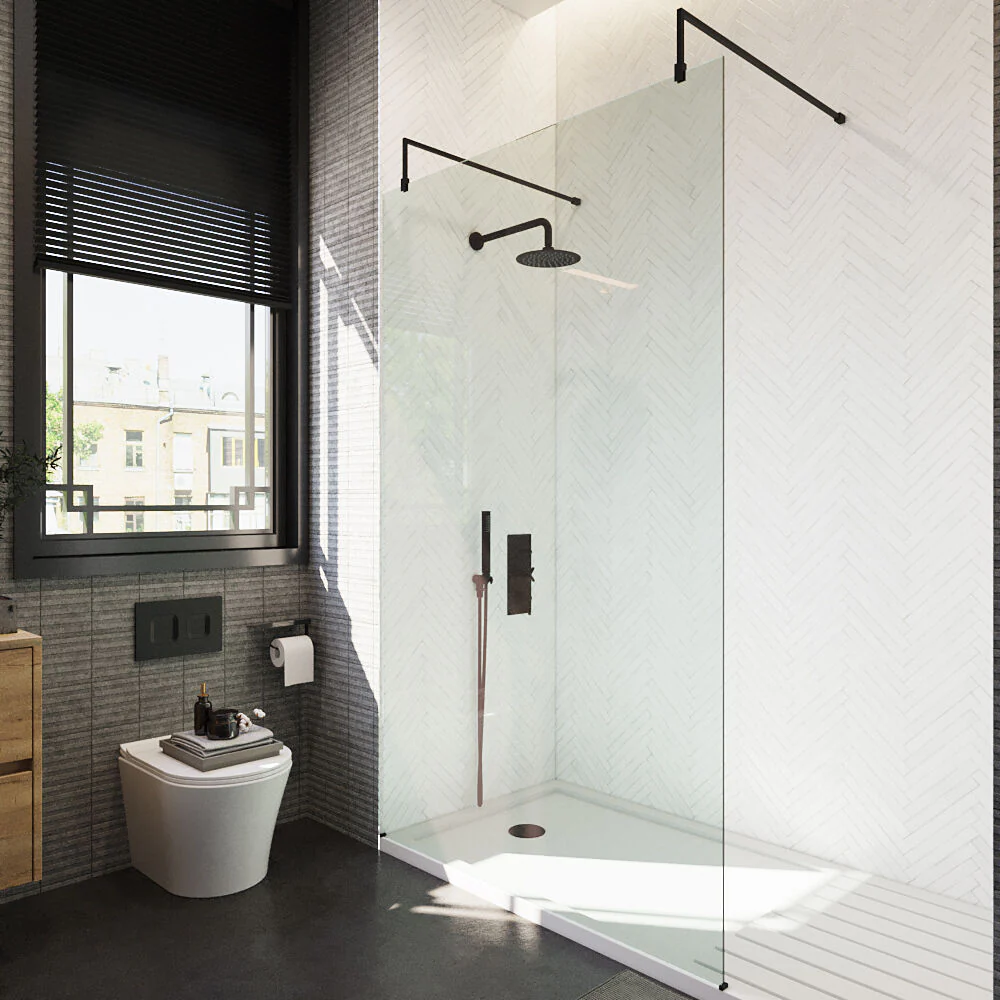Balterley Contemporary Bathroom 8mm Glass Wetroom Screen with Arms & Feet, Chrome Finish, 1950 x 698 x 14mm - Image 42