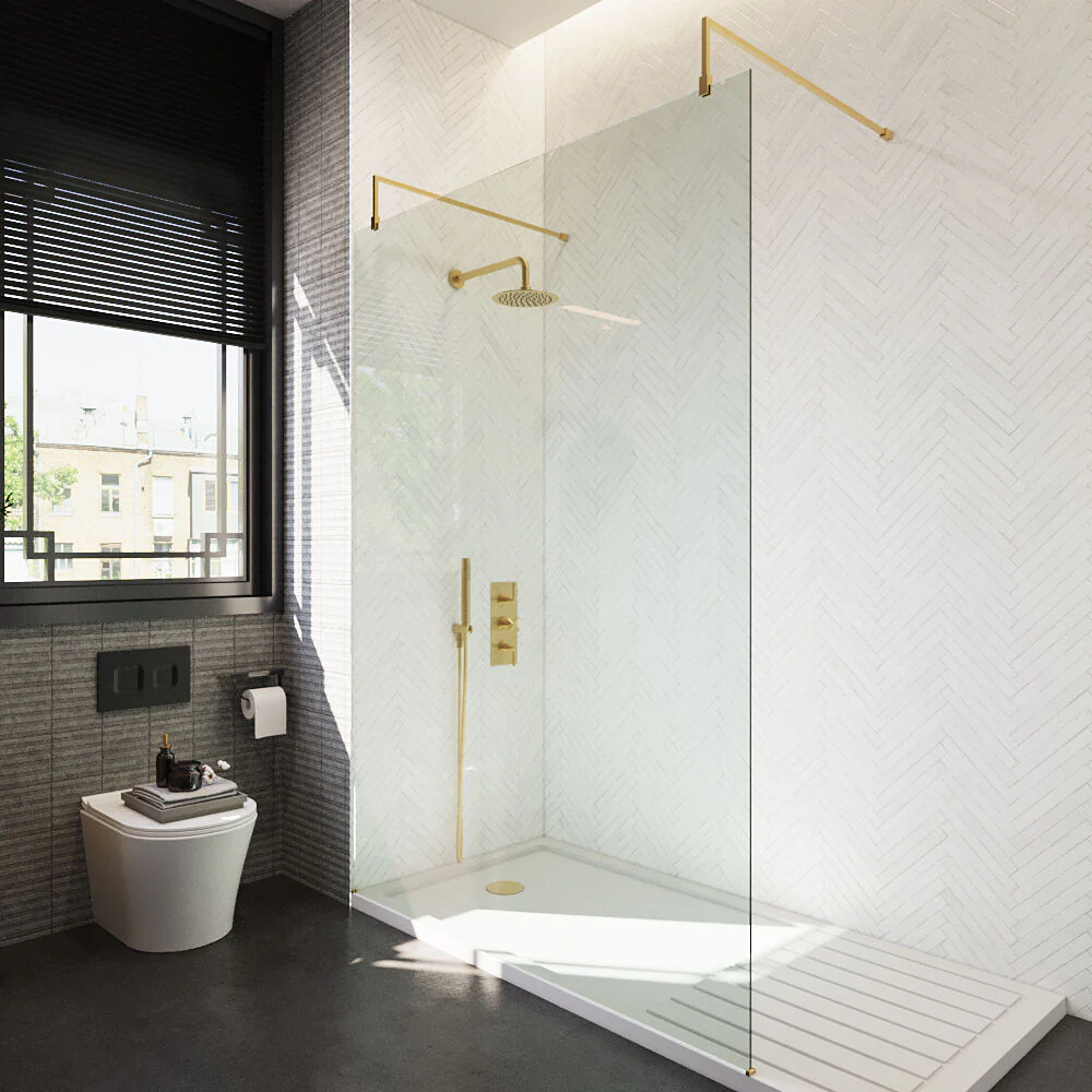 Balterley Contemporary Bathroom 8mm Glass Wetroom Screen with Arms & Feet, Chrome Finish, 1950 x 698 x 14mm - Image 44