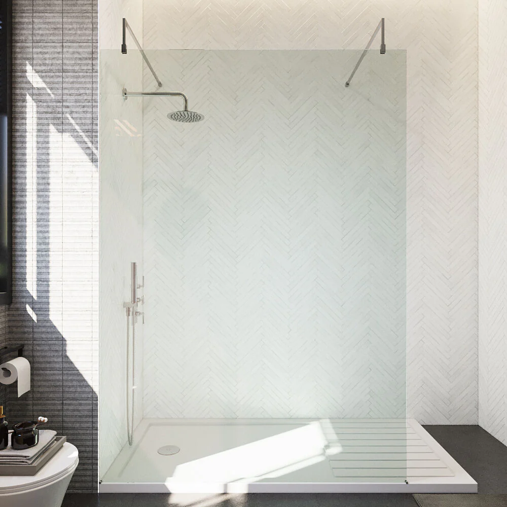 Balterley Contemporary Bathroom 8mm Glass Wetroom Screen with Arms & Feet, Chrome Finish, 1950 x 698 x 14mm - Image 45