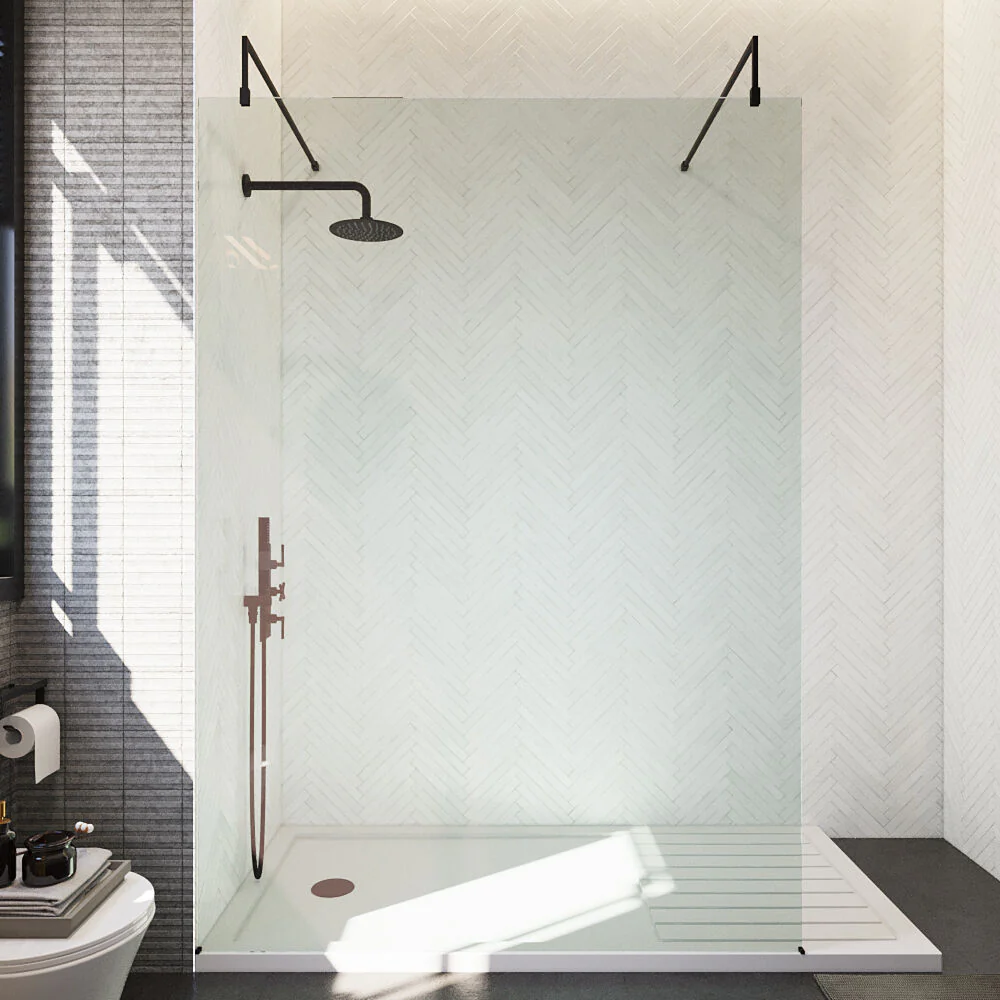 Balterley Contemporary Bathroom 8mm Glass Wetroom Screen with Arms & Feet, Chrome Finish, 1950 x 698 x 14mm - Image 47