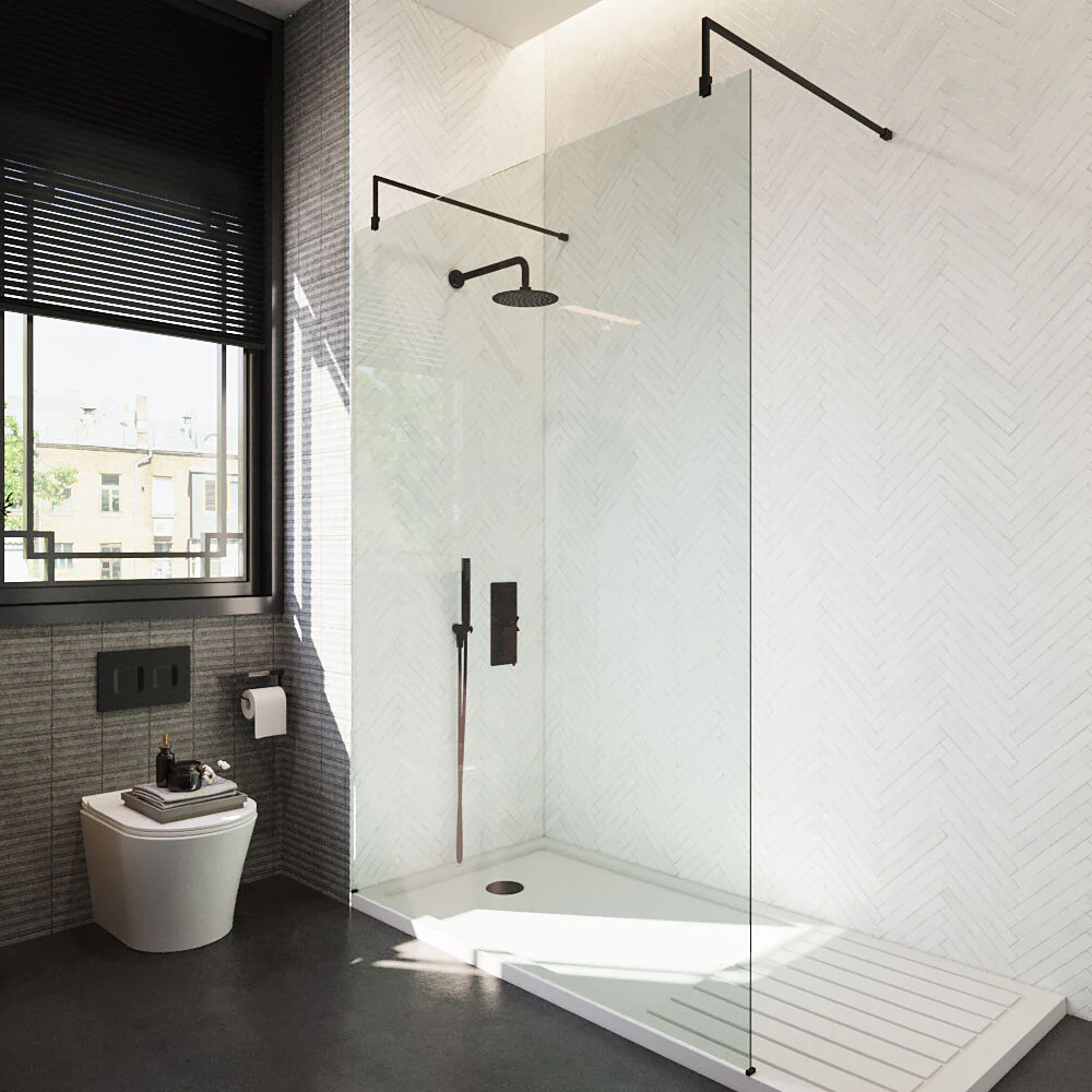 Balterley Contemporary Bathroom 8mm Glass Wetroom Screen with Arms & Feet, Chrome Finish, 1950 x 698 x 14mm - Image 48