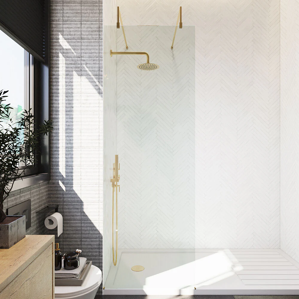Balterley Contemporary Bathroom 8mm Glass Wetroom Screen with Arms & Feet, Chrome Finish, 1950 x 698 x 14mm - Image 49