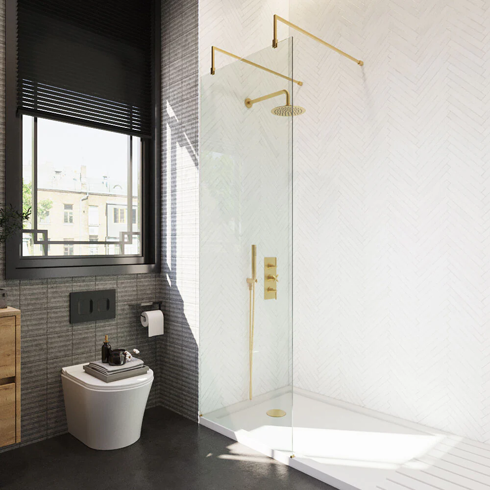 Balterley Contemporary Bathroom 8mm Glass Wetroom Screen with Arms & Feet, Chrome Finish, 1950 x 698 x 14mm - Image 50