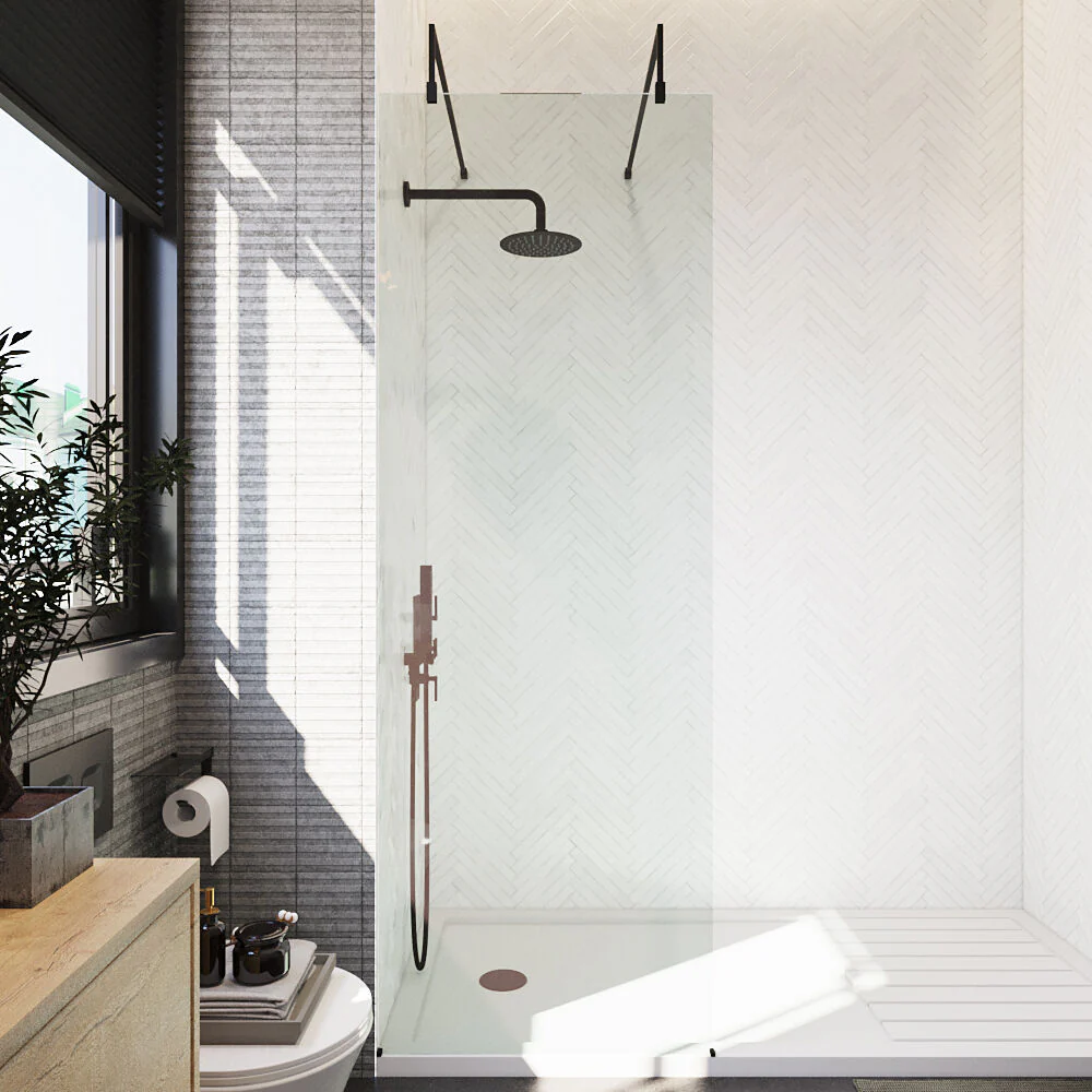 Balterley Contemporary Bathroom 8mm Glass Wetroom Screen with Arms & Feet, Chrome Finish, 1950 x 698 x 14mm - Image 53