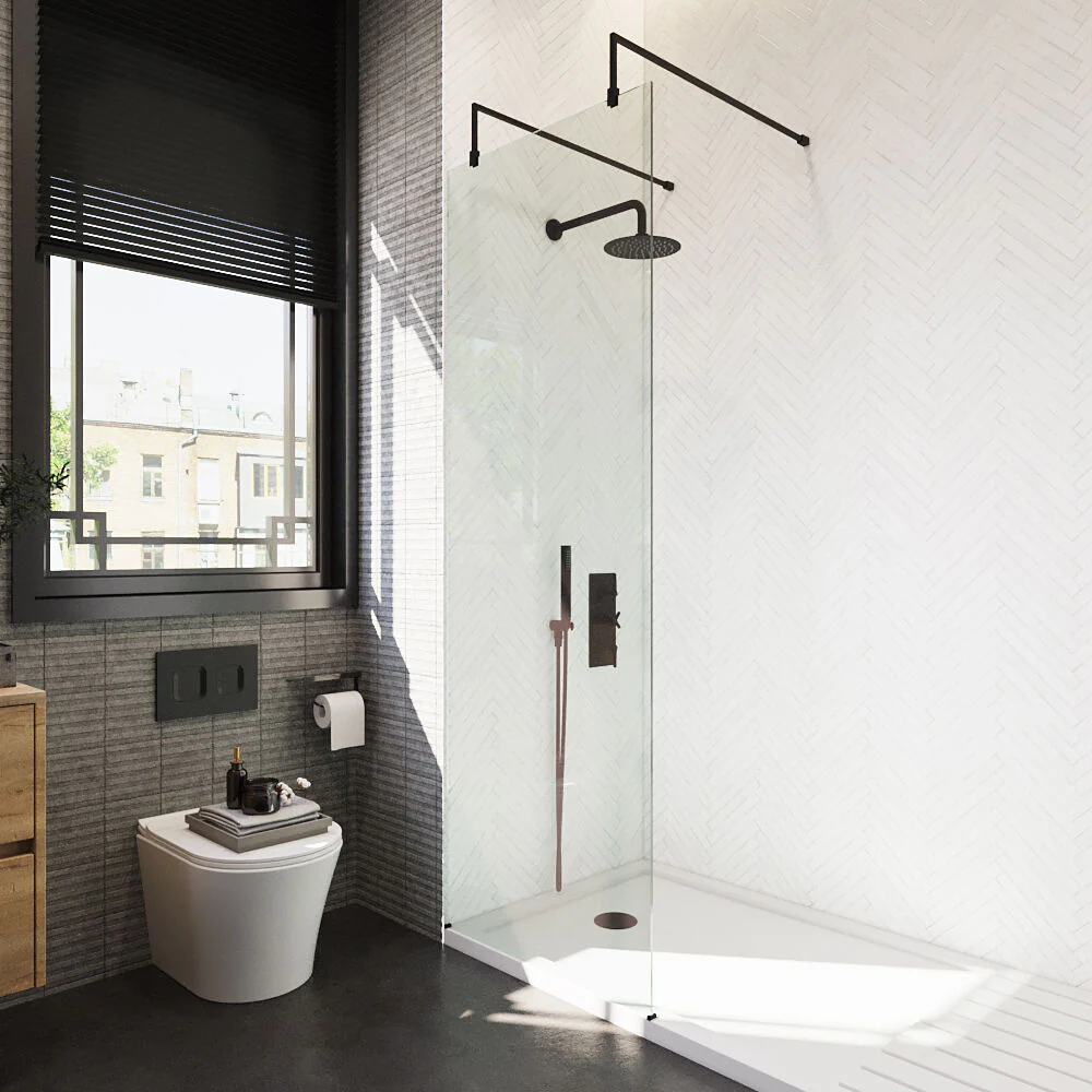 Balterley Contemporary Bathroom 8mm Glass Wetroom Screen with Arms & Feet, Chrome Finish, 1950 x 698 x 14mm - Image 54