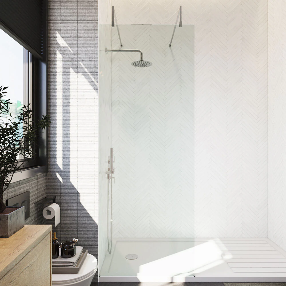 Balterley Contemporary Bathroom 8mm Glass Wetroom Screen with Arms & Feet, Chrome Finish, 1950 x 698 x 14mm - Image 57