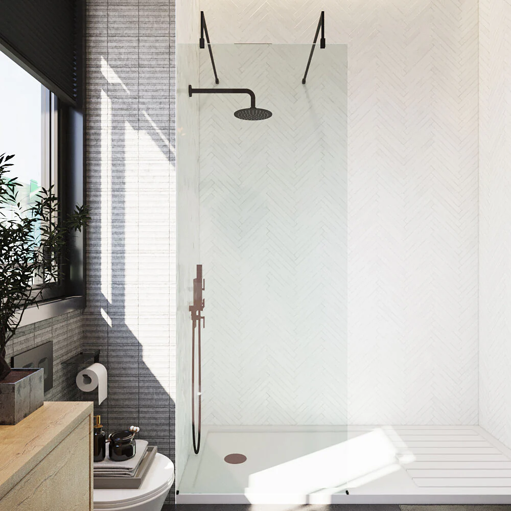 Balterley Contemporary Bathroom 8mm Glass Wetroom Screen with Arms & Feet, Chrome Finish, 1950 x 698 x 14mm - Image 59