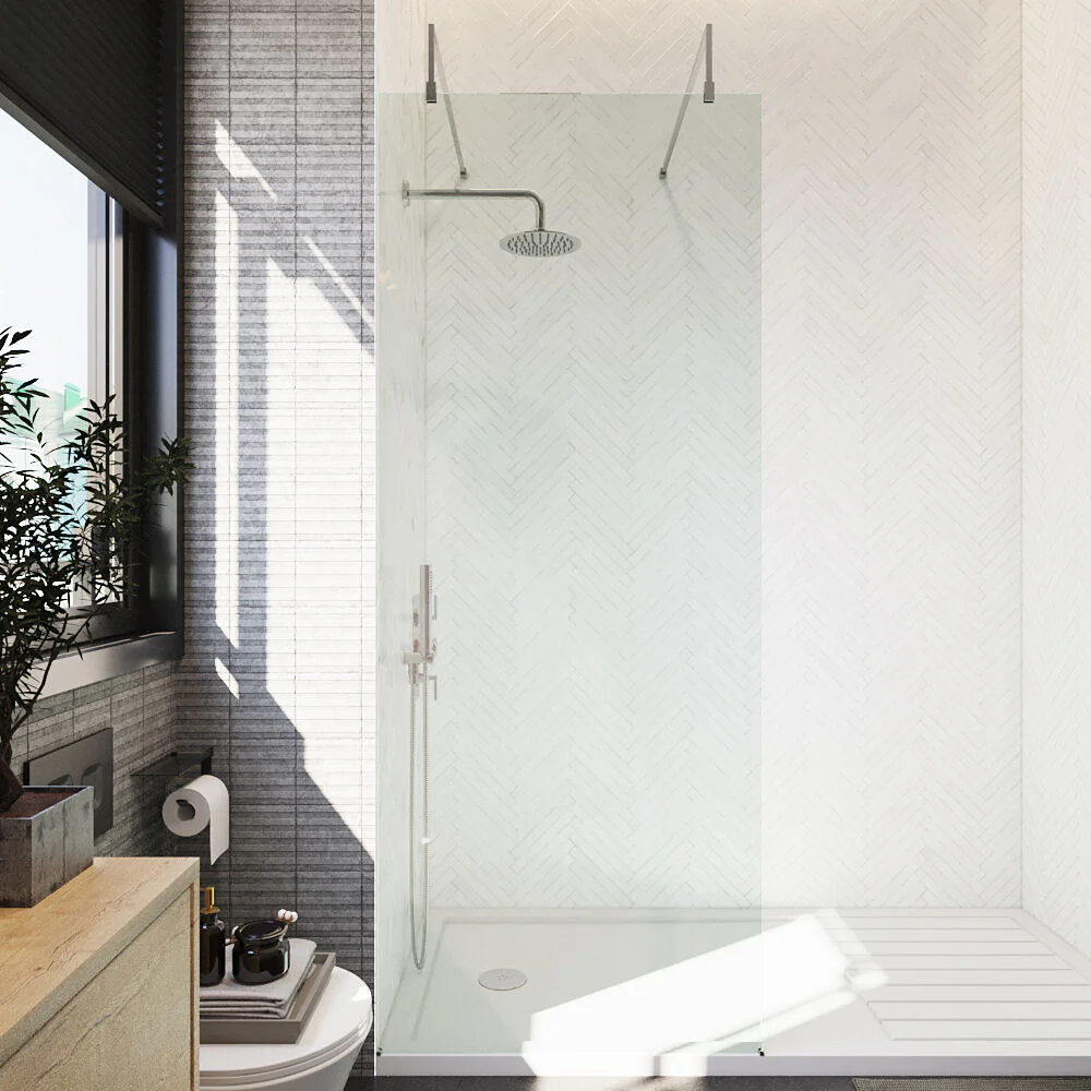 Balterley Contemporary Bathroom 8mm Glass Wetroom Screen with Arms & Feet, Chrome Finish, 1950 x 698 x 14mm - Image 63