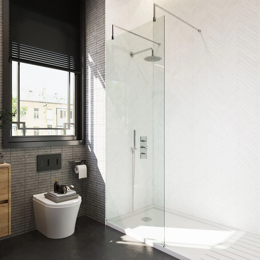 Balterley Contemporary Bathroom 8mm Glass Wetroom Screen with Arms & Feet, Chrome Finish, 1950 x 698 x 14mm - Image 64
