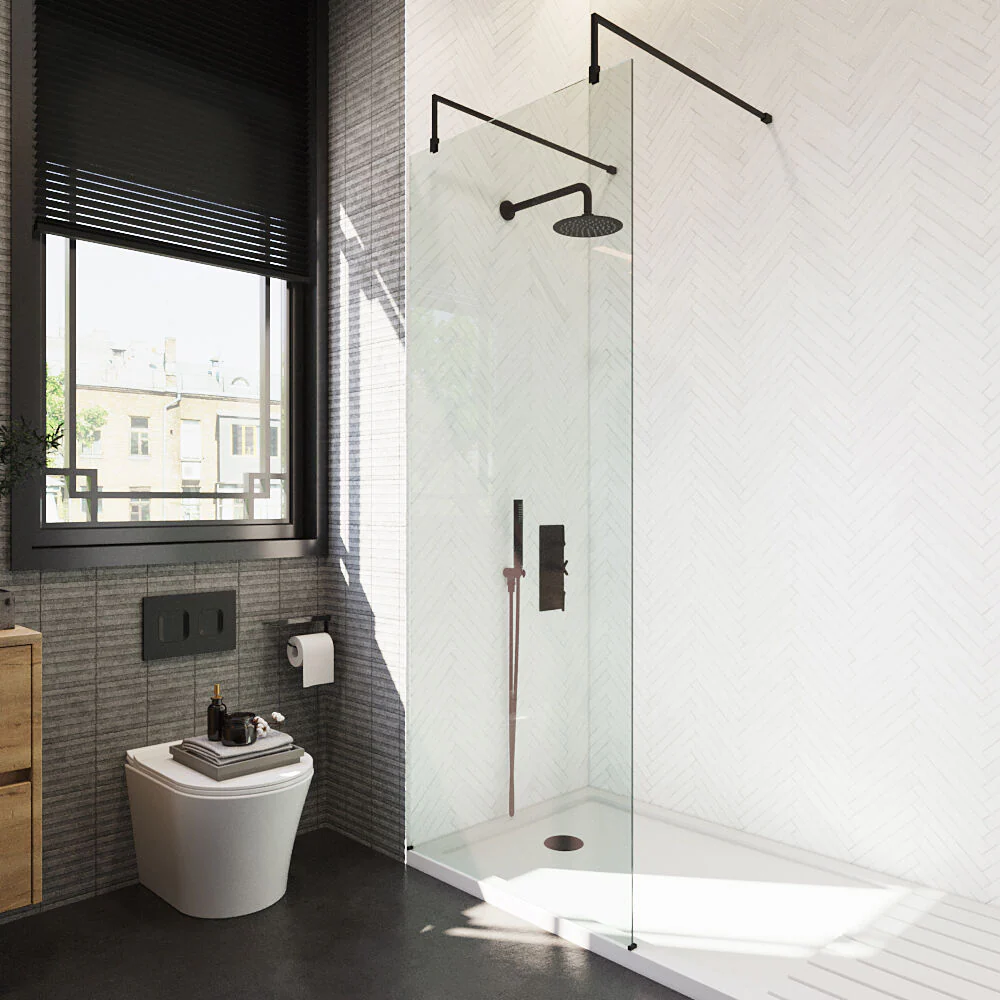 Balterley Contemporary Bathroom 8mm Glass Wetroom Screen with Arms & Feet, Chrome Finish, 1950 x 698 x 14mm - Image 66