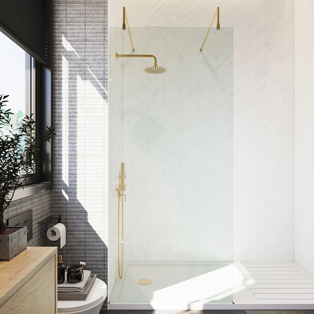 Balterley Contemporary Bathroom 8mm Glass Wetroom Screen with Arms & Feet, Chrome Finish, 1950 x 698 x 14mm - Image 67