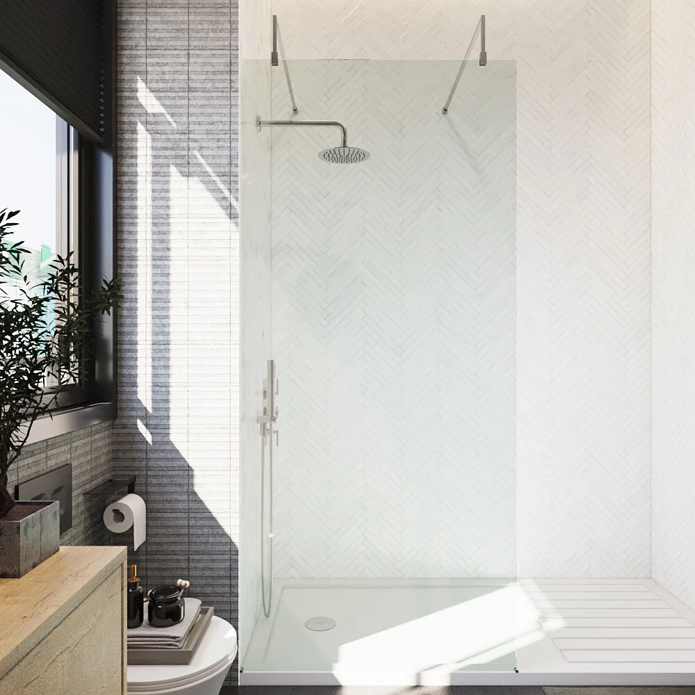 Balterley Contemporary Bathroom 8mm Glass Wetroom Screen with Arms & Feet, Chrome Finish, 1950 x 698 x 14mm - Image 69