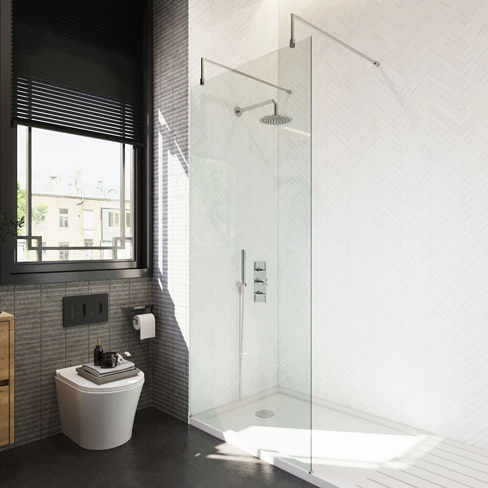 Balterley Contemporary Bathroom 8mm Glass Wetroom Screen with Arms & Feet, Chrome Finish, 1950 x 698 x 14mm - Image 70