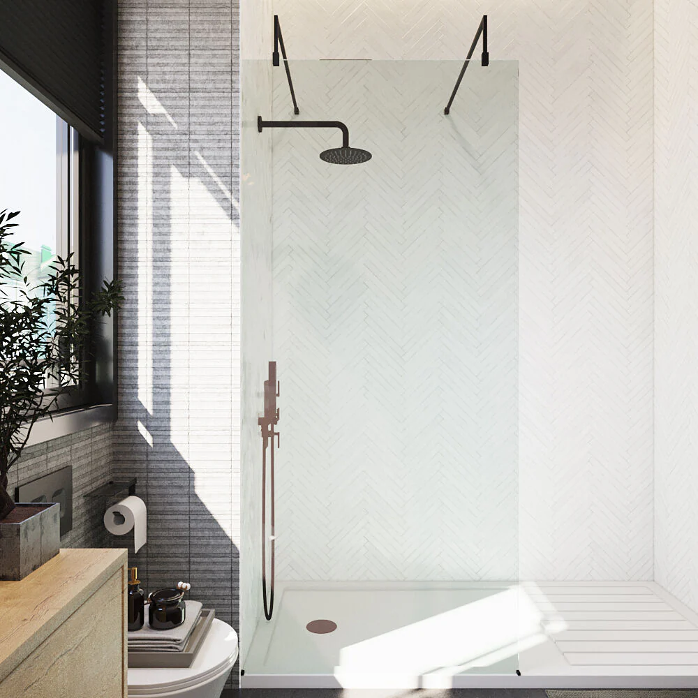 Balterley Contemporary Bathroom 8mm Glass Wetroom Screen with Arms & Feet, Chrome Finish, 1950 x 698 x 14mm - Image 71