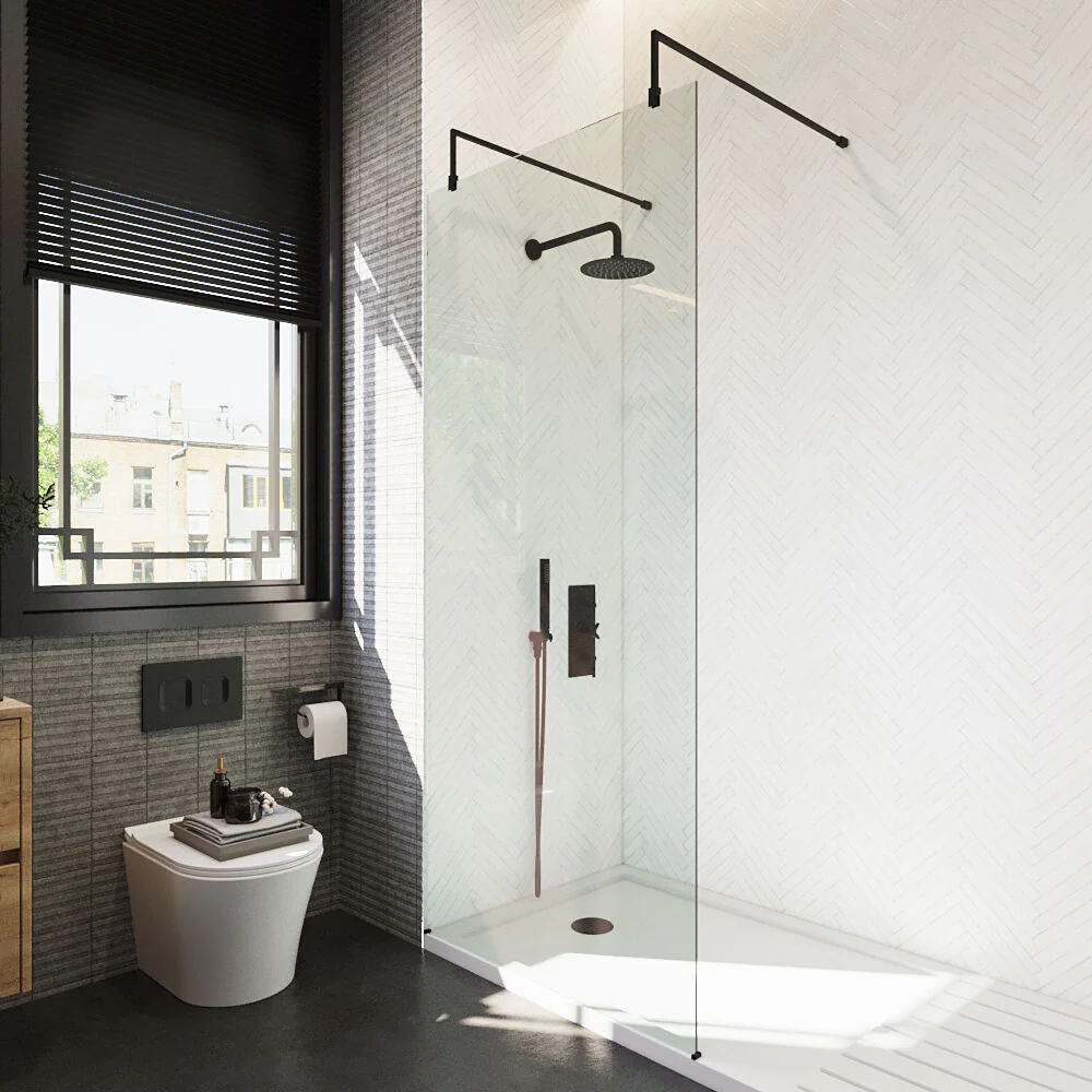 Balterley Contemporary Bathroom 8mm Glass Wetroom Screen with Arms & Feet, Chrome Finish, 1950 x 698 x 14mm - Image 72