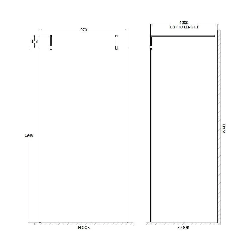 Balterley Contemporary Bathroom 8mm Glass Wetroom Screen with Arms & Feet, Chrome Finish, 1950 x 698 x 14mm - Image 73