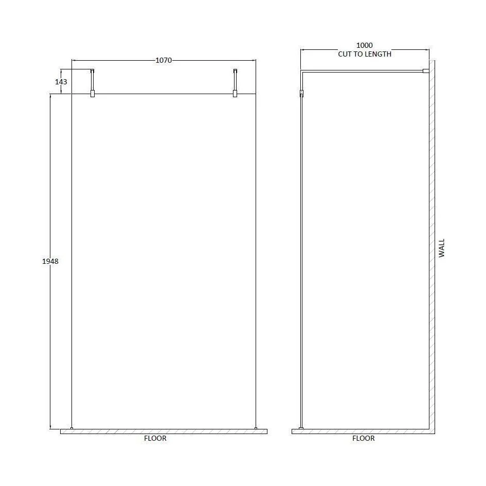 Balterley Contemporary Bathroom 8mm Glass Wetroom Screen with Arms & Feet, Chrome Finish, 1950 x 698 x 14mm - Image 76