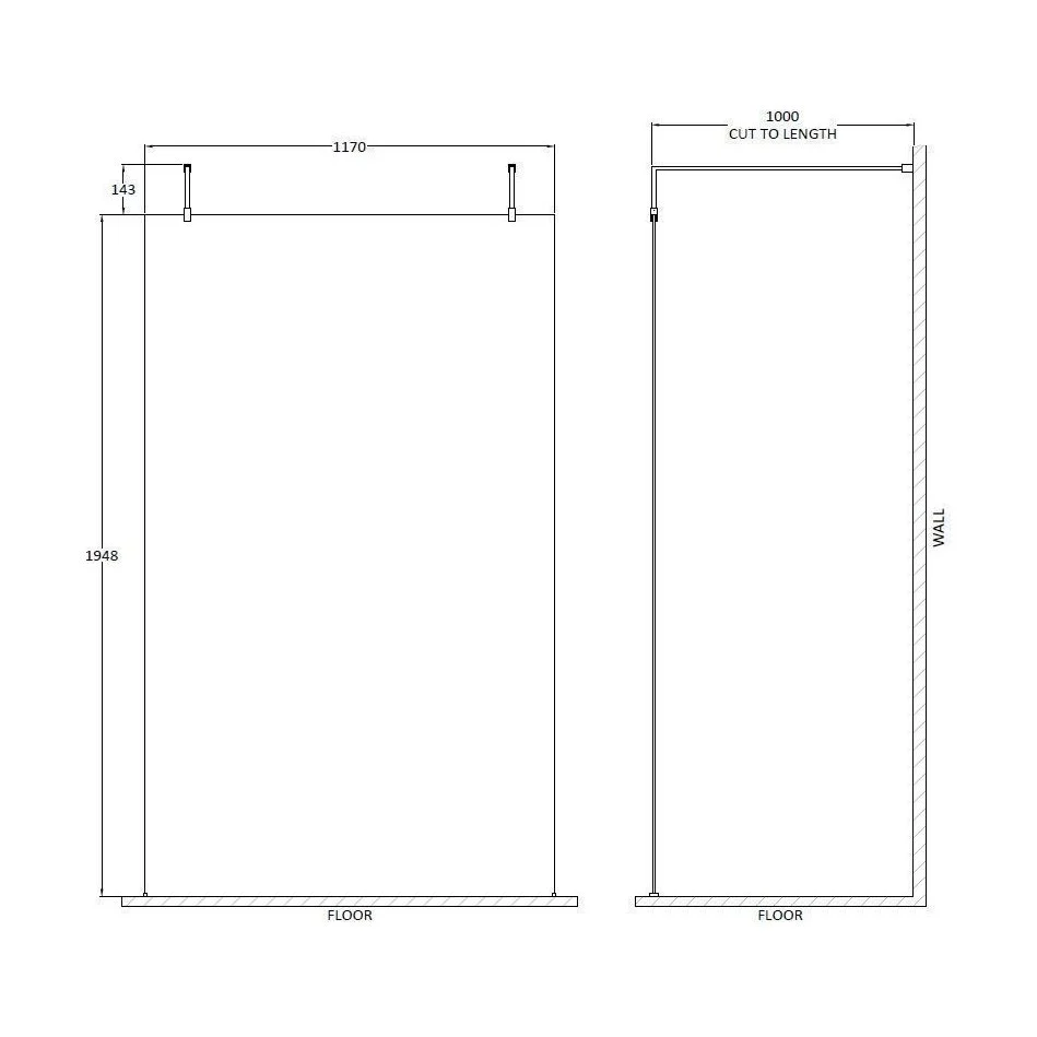 Balterley Contemporary Bathroom 8mm Glass Wetroom Screen with Arms & Feet, Chrome Finish, 1950 x 698 x 14mm - Image 80