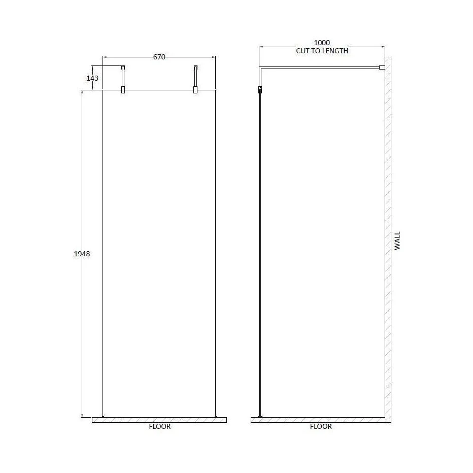 Balterley Contemporary Bathroom 8mm Glass Wetroom Screen with Arms & Feet, Chrome Finish, 1950 x 698 x 14mm - Image 86