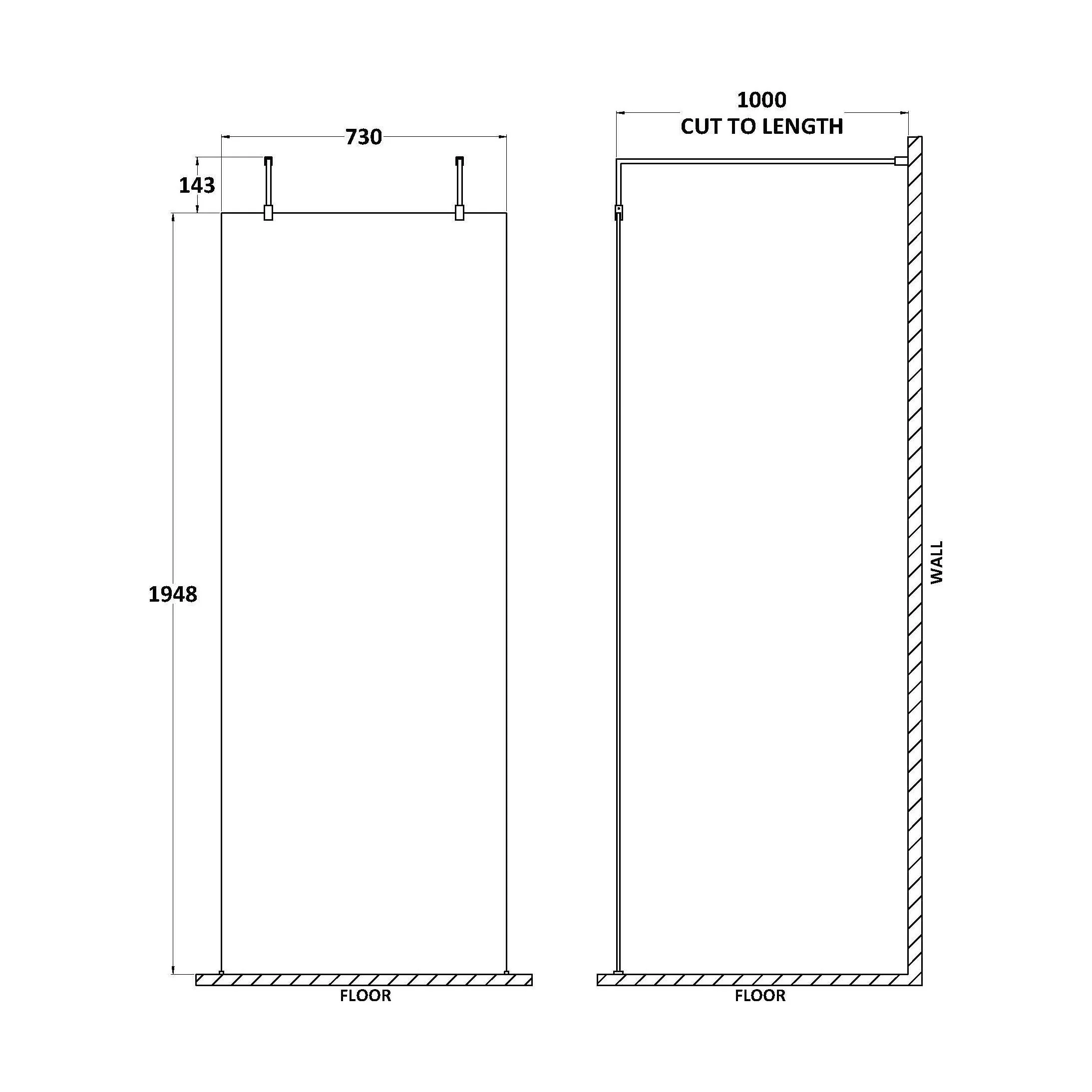 Balterley Contemporary Bathroom 8mm Glass Wetroom Screen with Arms & Feet, Chrome Finish, 1950 x 698 x 14mm - Image 88