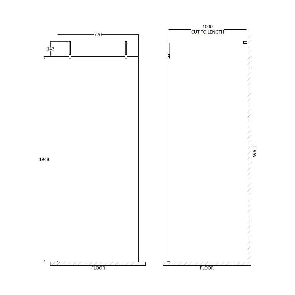 Balterley Contemporary Bathroom 8mm Glass Wetroom Screen with Arms & Feet, Chrome Finish, 1950 x 698 x 14mm - Image 90