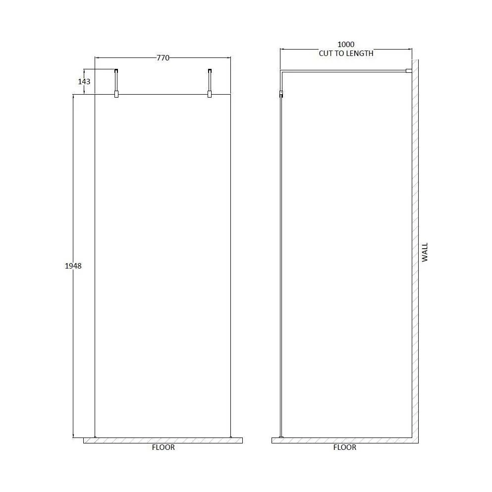 Balterley Contemporary Bathroom 8mm Glass Wetroom Screen with Arms & Feet, Chrome Finish, 1950 x 698 x 14mm - Image 92