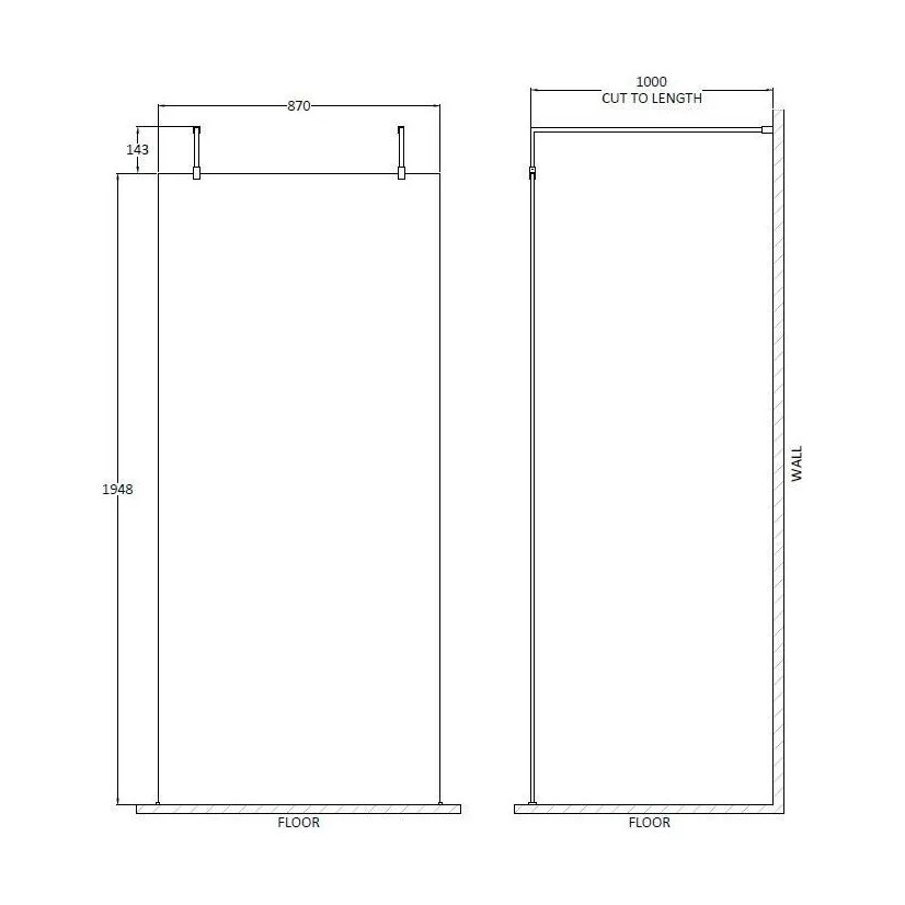 Balterley Contemporary Bathroom 8mm Glass Wetroom Screen with Arms & Feet, Chrome Finish, 1950 x 698 x 14mm - Image 93