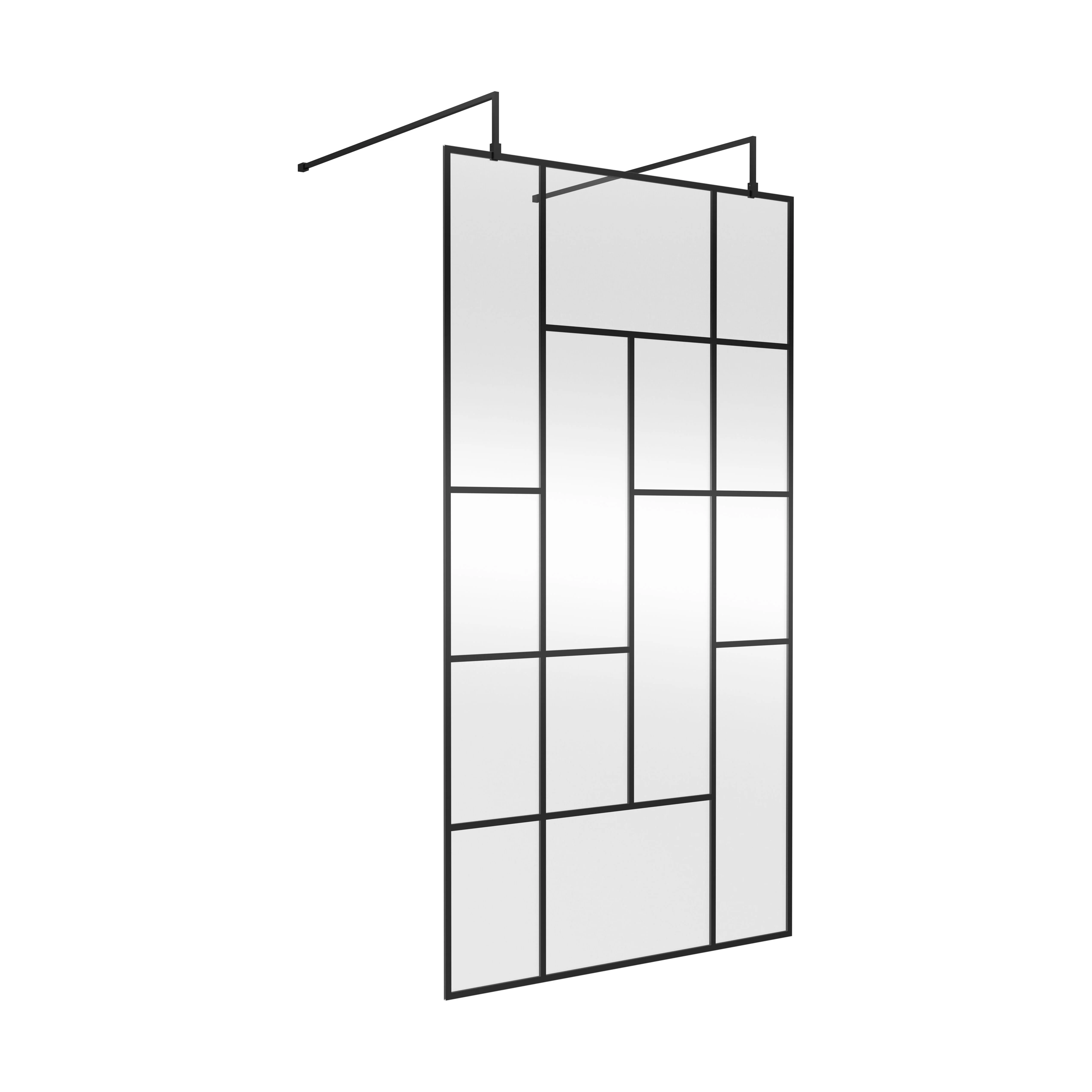 Balterley Contemporary Bathroom Abstract Frame Design 8mm Glass Wetroom Screen with Arms and Feet, 1950 x 750 x 60mm, Matt Black - Image 2