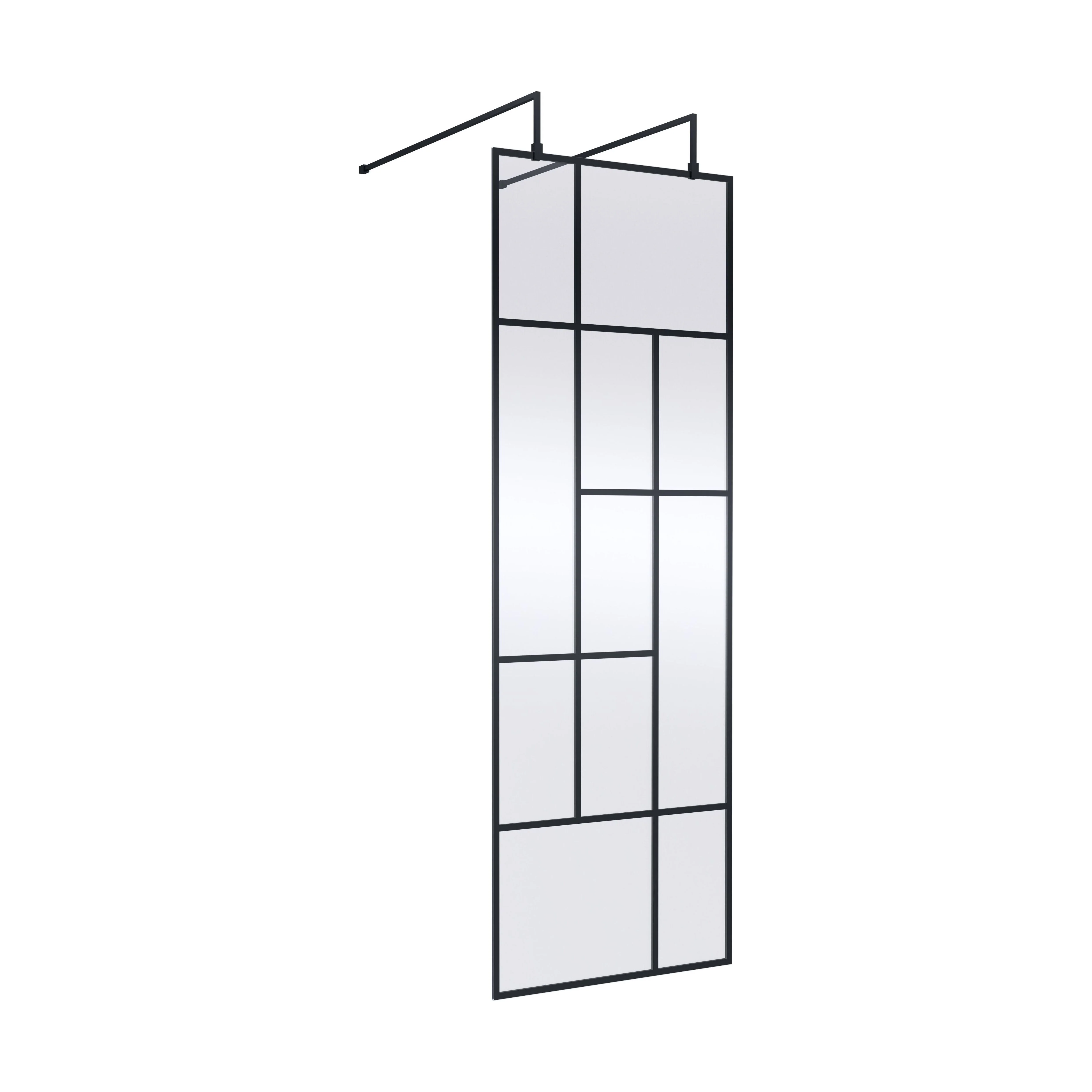 Balterley Contemporary Bathroom Abstract Frame Design 8mm Glass Wetroom Screen with Arms and Feet, 1950 x 750 x 60mm, Matt Black - Image 3