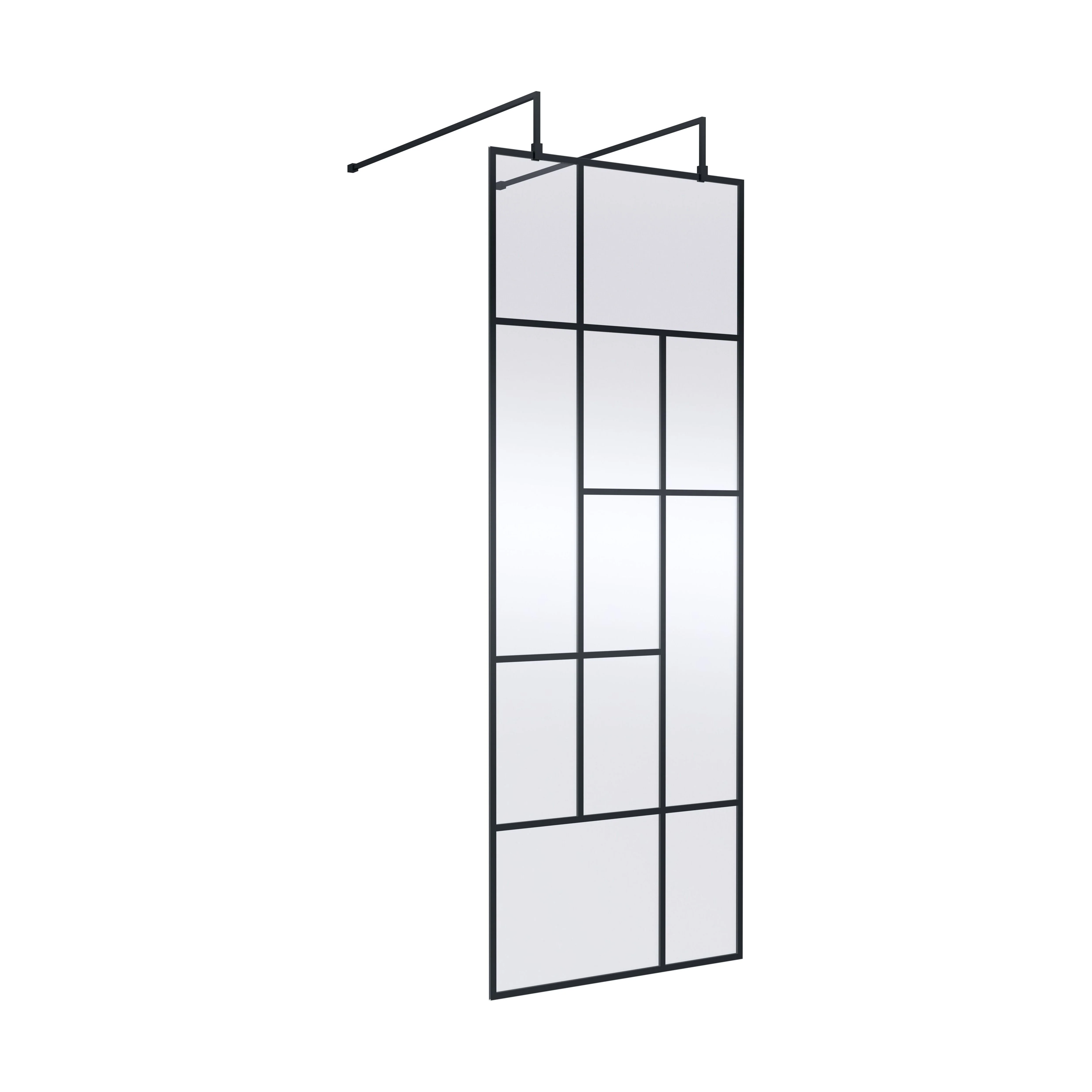 Balterley Contemporary Bathroom Abstract Frame Design 8mm Glass Wetroom Screen with Arms and Feet, 1950 x 750 x 60mm, Matt Black - Image 4